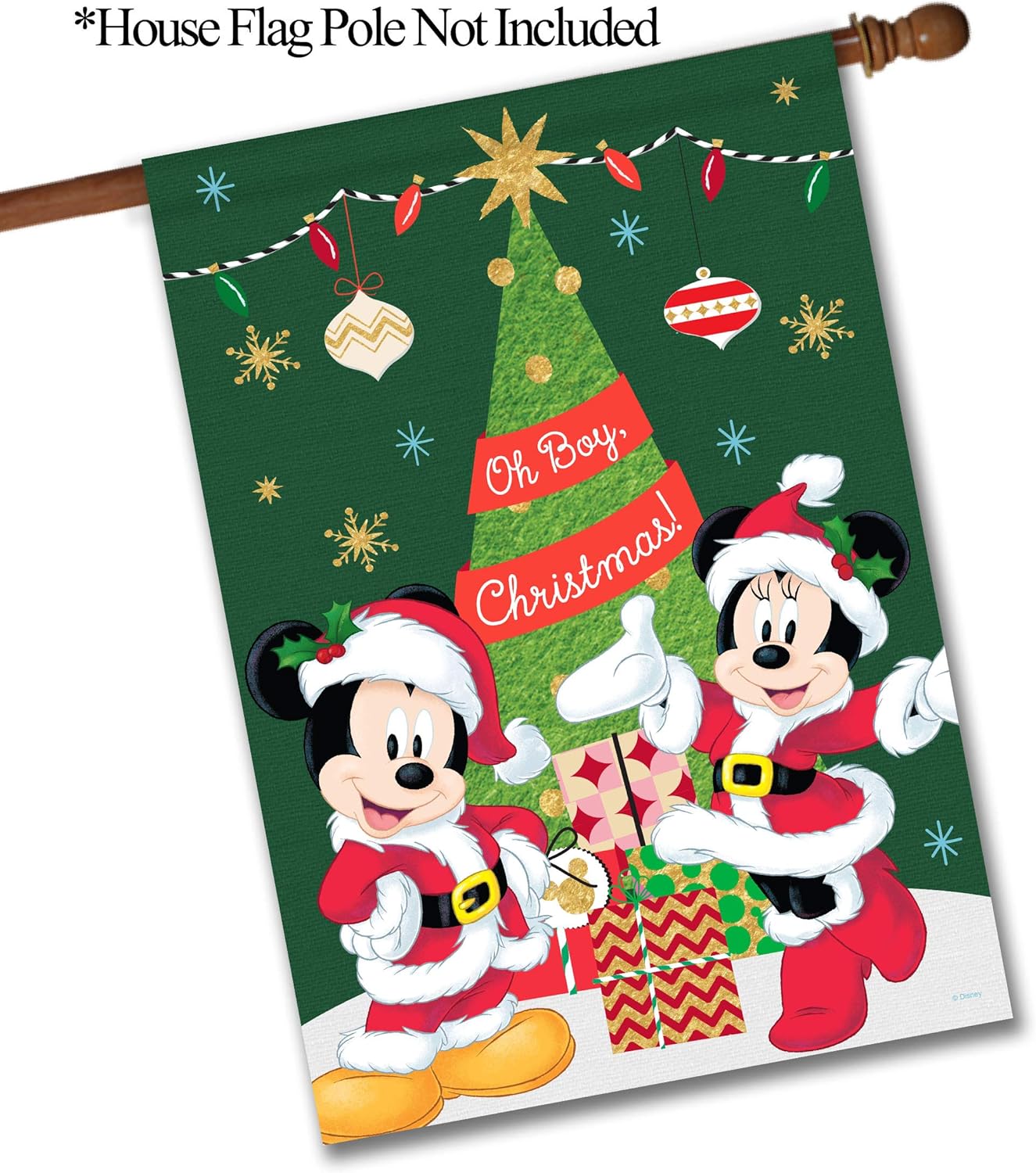 Flagology, Disney, Oh Boy Christmas Mickey and Minnie–House Flag, Outdoor/Indoor, Exclusive Premium Fabric, Officially Licensed Disney, Christmas (28" x 40")