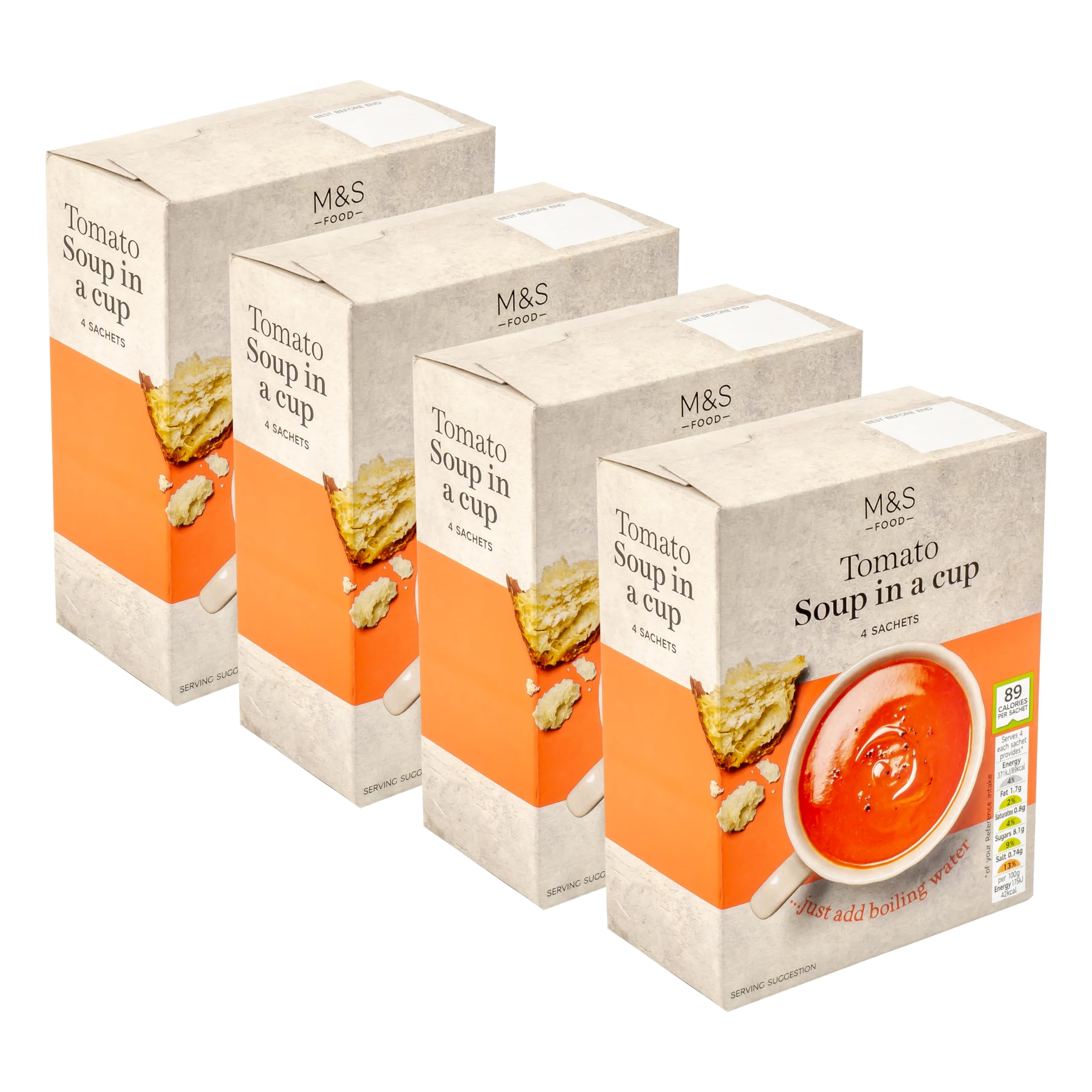 Traditional Instant Tomato Soup in a Cup Mix, 89 Calories Per Sachet, Vegetarian - Set of 4 Boxes (4x4pk)