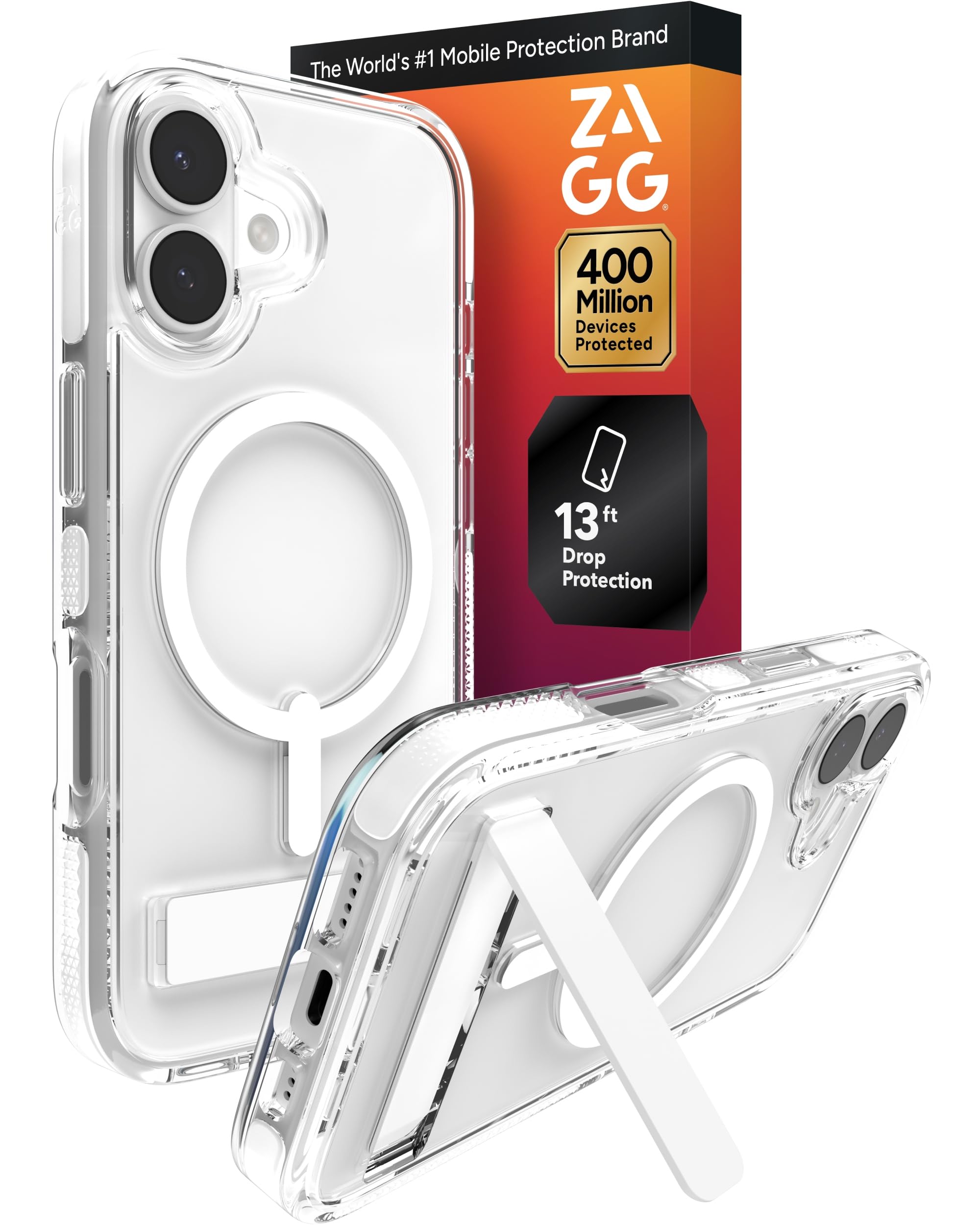 Zagg Santa Cruz Schnapp-Schutzhülle mit Ständer für iPhone 17, transparent, Fallschutz (4 m), MagSafe-Ladekompatibel, ClearGuard-Anti-Vergilbungstechnologie, Kratzfeste Hülle, weiß