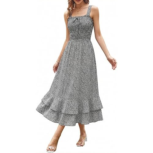 GRACE KARIN Women's 2026 Summer Floral Boho Dress Square Neck Strapped Swing A Line Sundress Beach Long Maxi Outfits