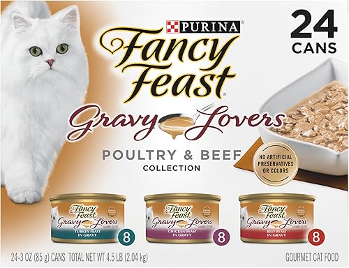 Purina Fancy Feast, Paquete de comida gourmet húmeda para gatos, (24), 3 oz en latas, 0