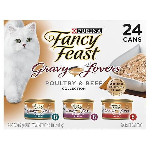Purina Fancy Feast Gravy Lovers Poultry and Beef Grilled Gourmet Wet Cat Food Variety Pack - (Pack of 24) 3 oz. Cans - 3 Ounce (Pack of 24)