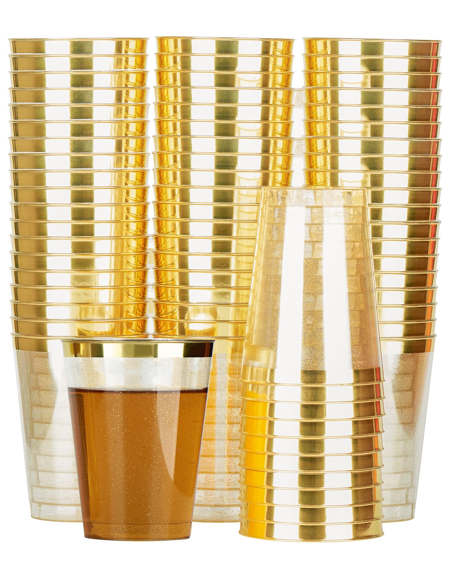 60 Gobelets Plastique Transparents Bord Doré - 270ml - Pour Champagne, Cocktail, Fête, Mariage