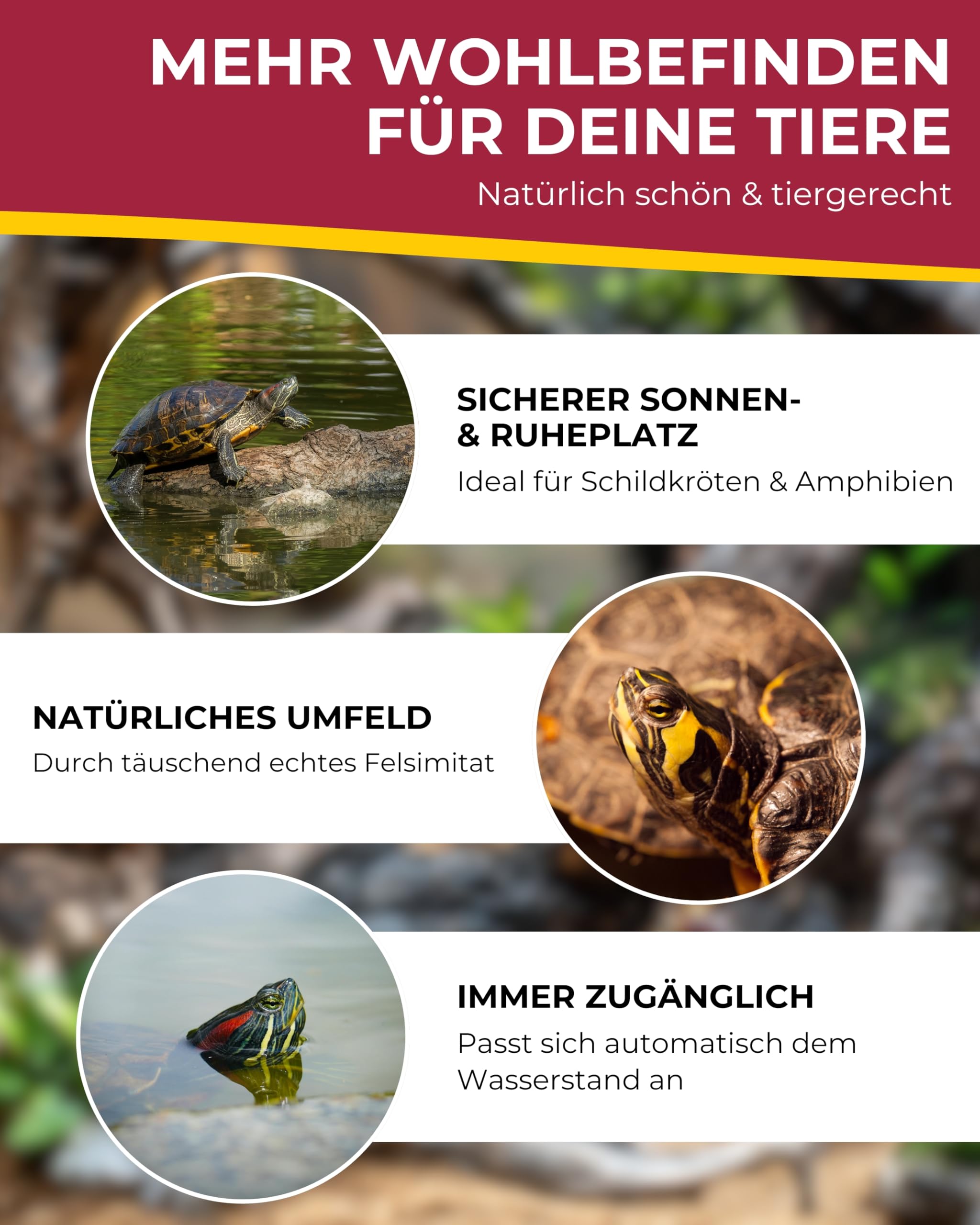 Hobby Terraristik Turtle Island 3 I Schwimminsel für Schildkröten I 40,5 x 22 cm I Natürliches Felsdesign & Sonnenplatz I Schwimmende Plattform für Terrarien I Dekorative Landfläche