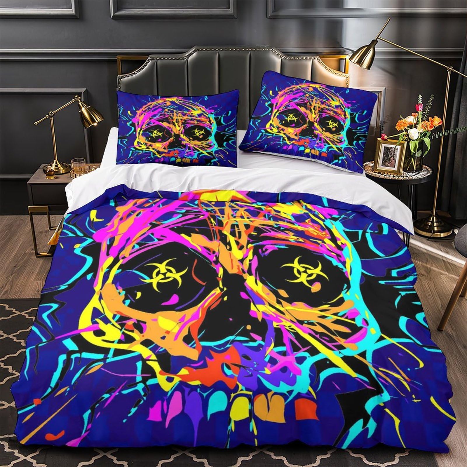 Parure de couette crâne néon hypoallergénique pour un sommeil ultra doux