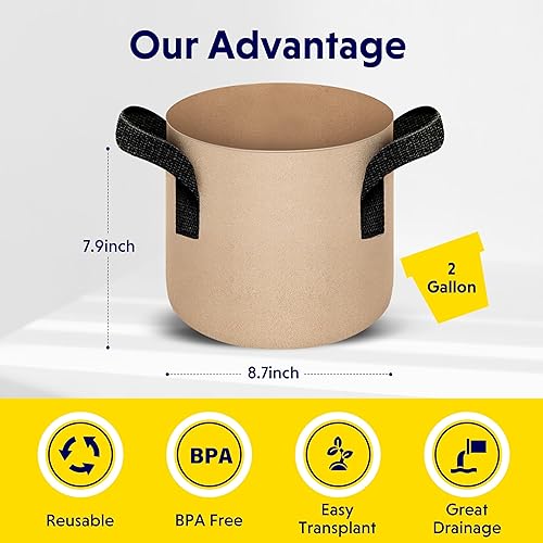 Vista 57 de iPower Grow Bags – Contenedor con aireación de tela no tejida gruesa, con asas de correa para plantas y macetas de jardín. Beige Bronceado