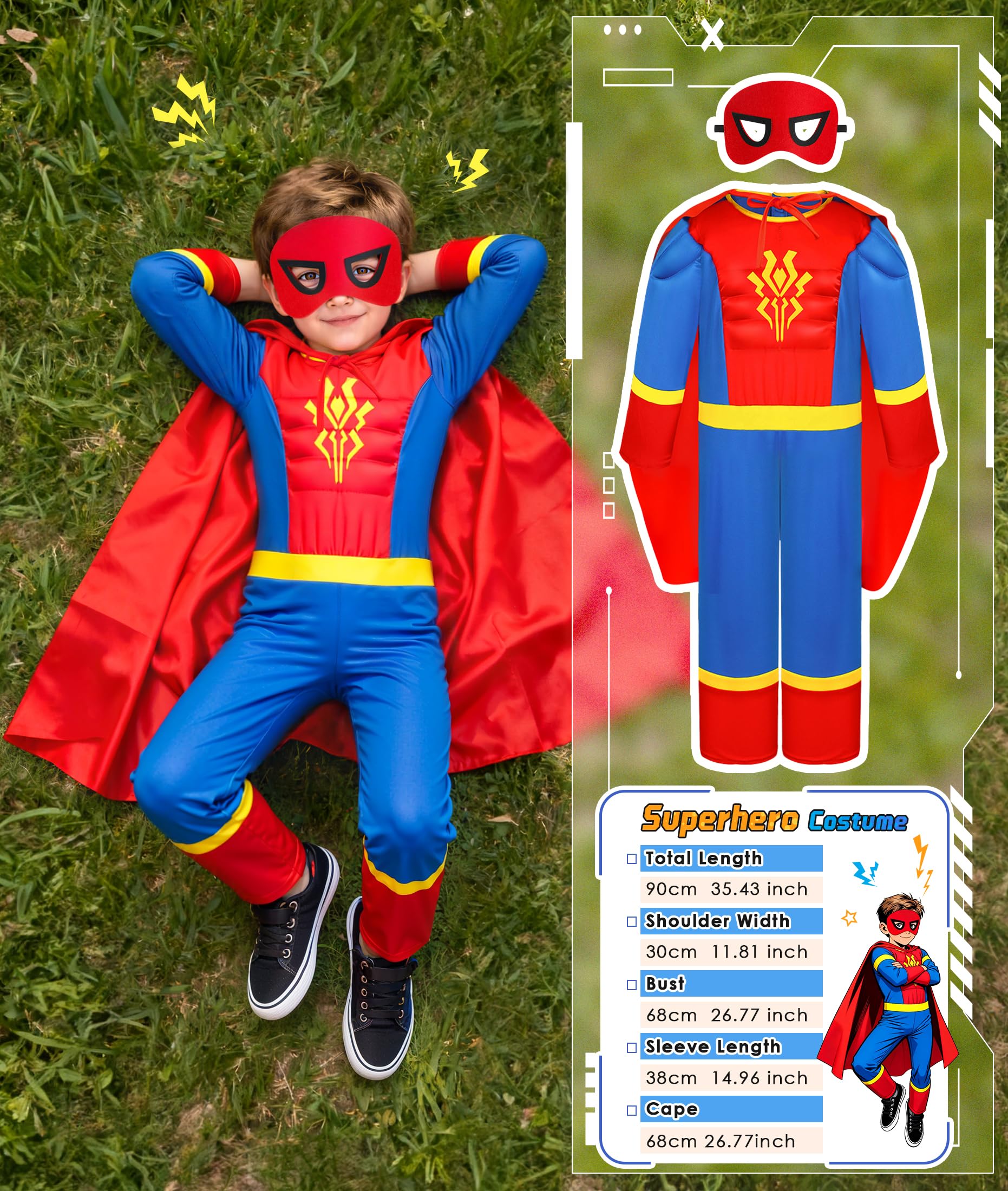 Boys Muscle Chest Dress up Costumes Trunk with Superhero, Construction Worker, Military Costume, Kids Pretend Role Play Costumes Set, Boys Dress up Clothes for Kids Ages 3 4 5 6 7