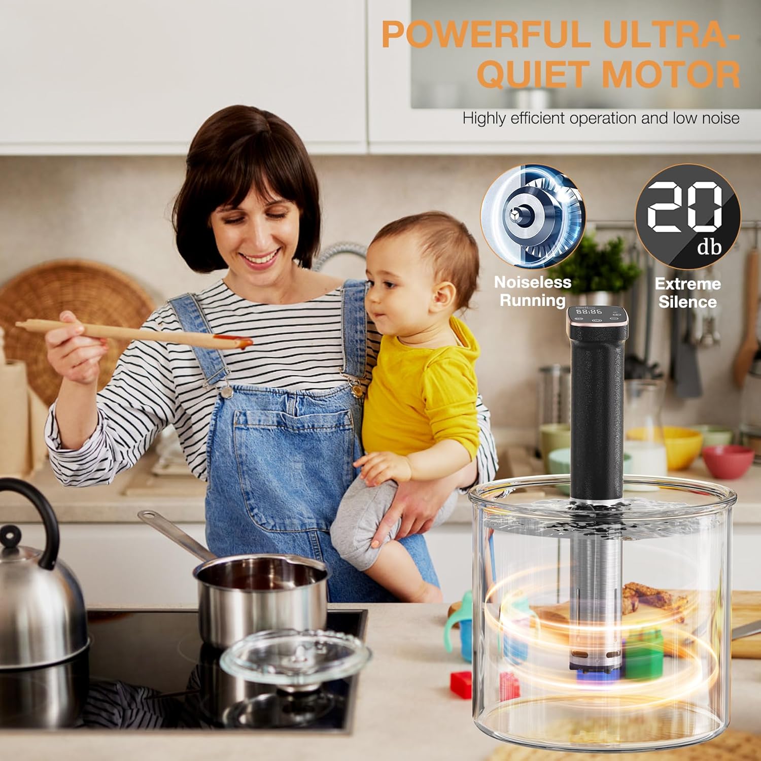 WIFI Sous Vide Machine 1100 W Sous Vide Cooker Precisional Souvie Cooker Ultra Quiet Immersion Circulator with Recipes on APP, Fast-Heating, Temperature Control, Digital Time Control