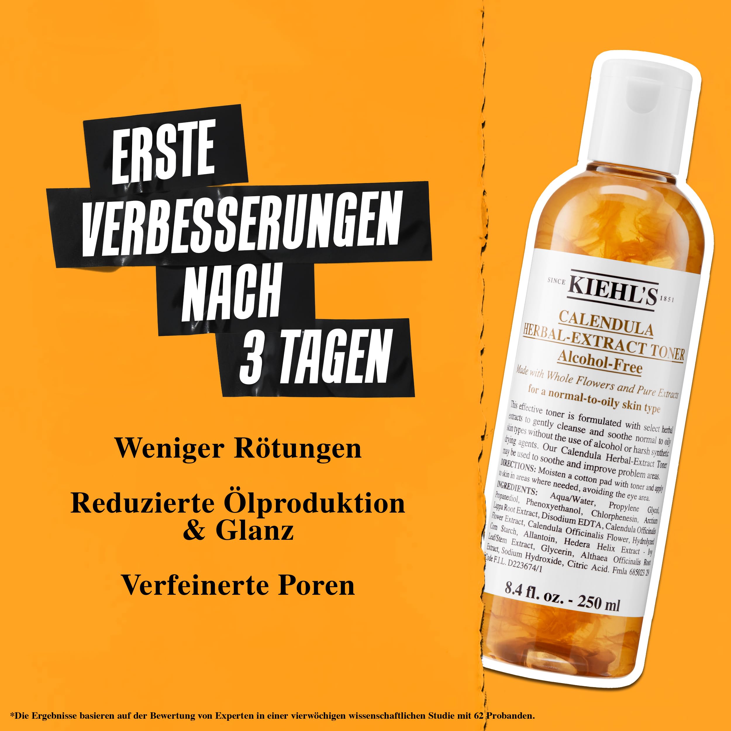 KIEHL'S Calendula Herbal Extract Toner, alkoholfreies Gesichtswasser auf Basis von Ringelblumen, für normale bis fettige Haut, hautberuhigend