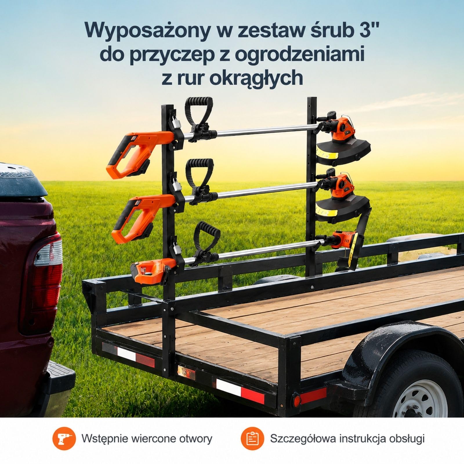 Uchwyt na podkaszarkę, stojak pionowy, maks nośność 30 kg (3 gniazda) / 10 kg (1 gniazdo) Stojak na podkaszarkę do trawy, idealny do prac ogrodniczych i kształtowania krajobrazu