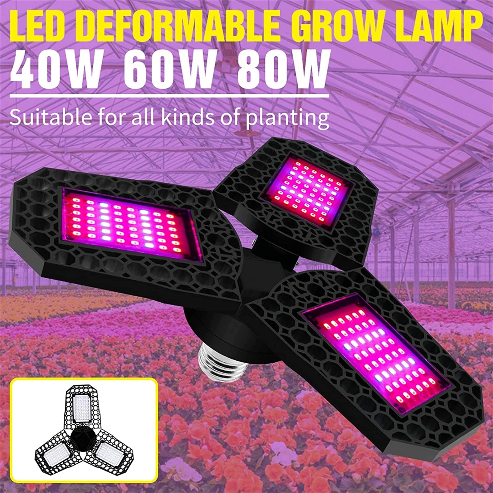 LED Cultive Barras de luz Plantas de Espectro Completo Lámpara de Crecimiento, para Invernadero hidropónico Interior, siembra y floración - E26/E27,80w（144）