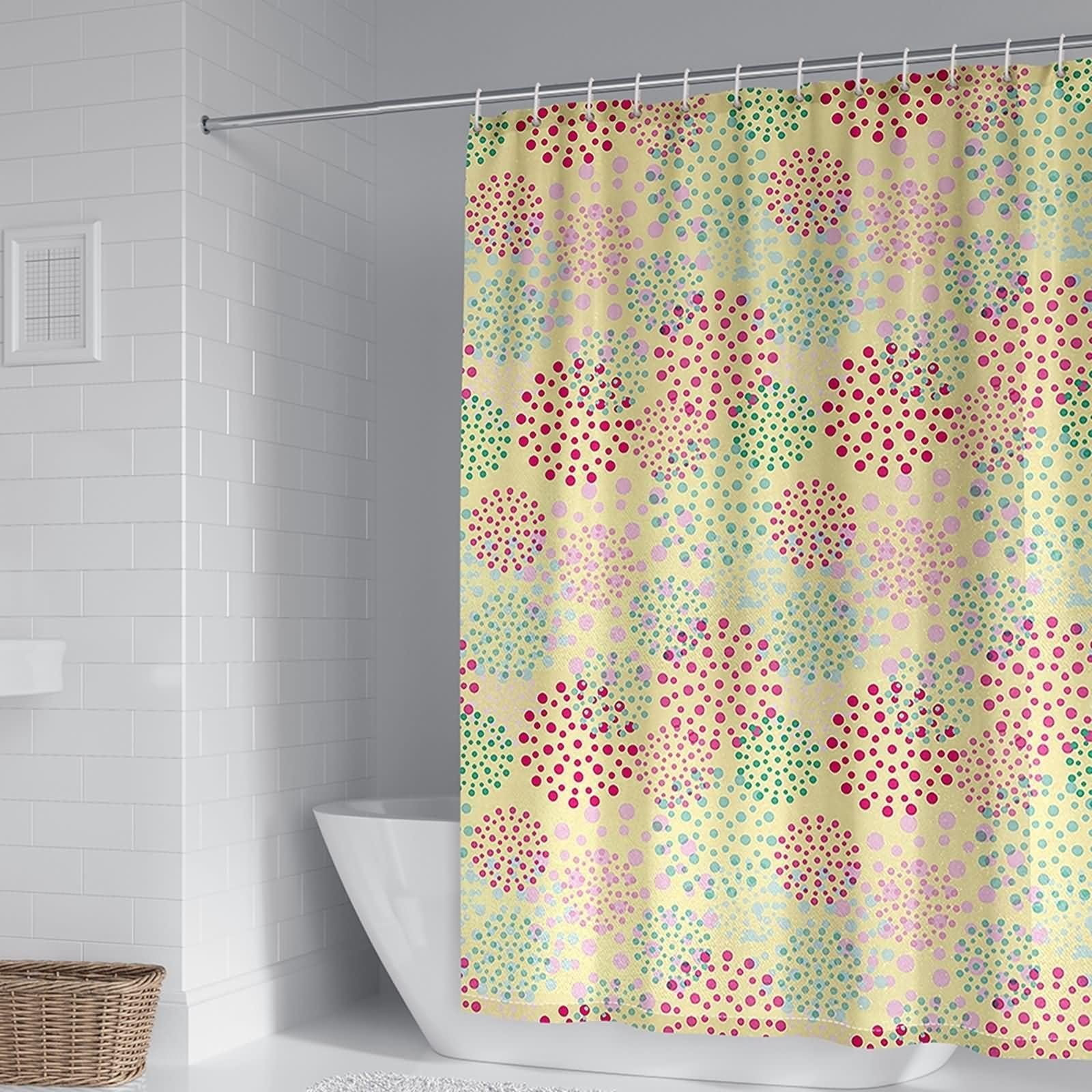 Duschvorhang 180X200, Duschvorhang Polyester Mehrfarbig Punkte Blumen Muster Badezimmer Duschvorhang