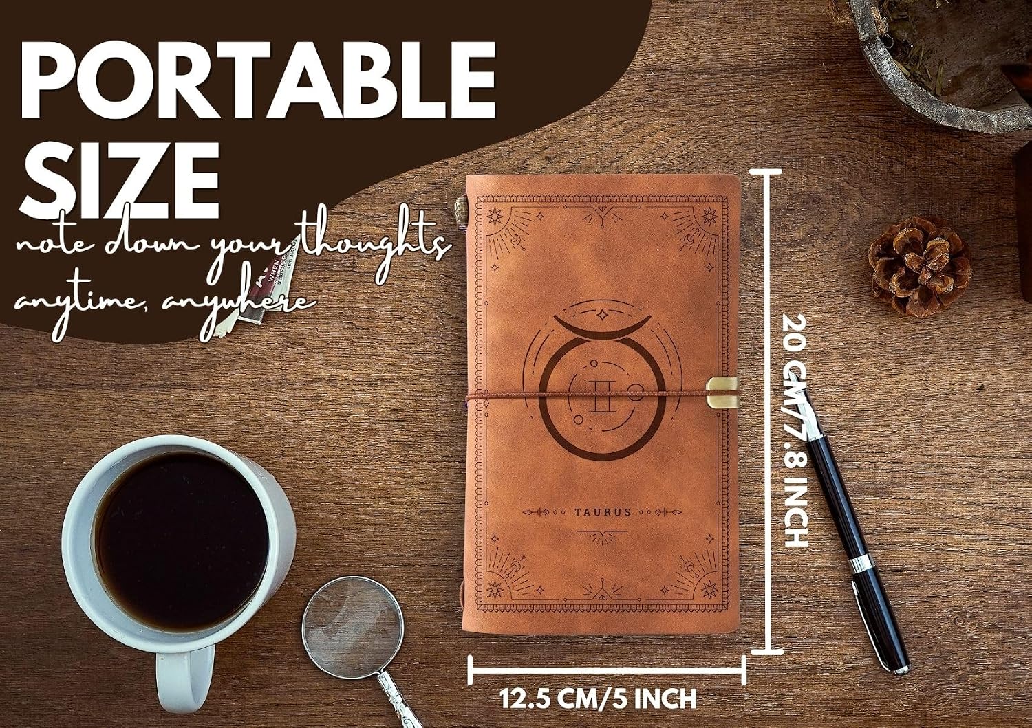 InnoBeta Taurus Gifts, Journal Notebook with Pen, Refillable Sketchbook, Travel Diary, Lined Planner, 7x5 Inches, Brown