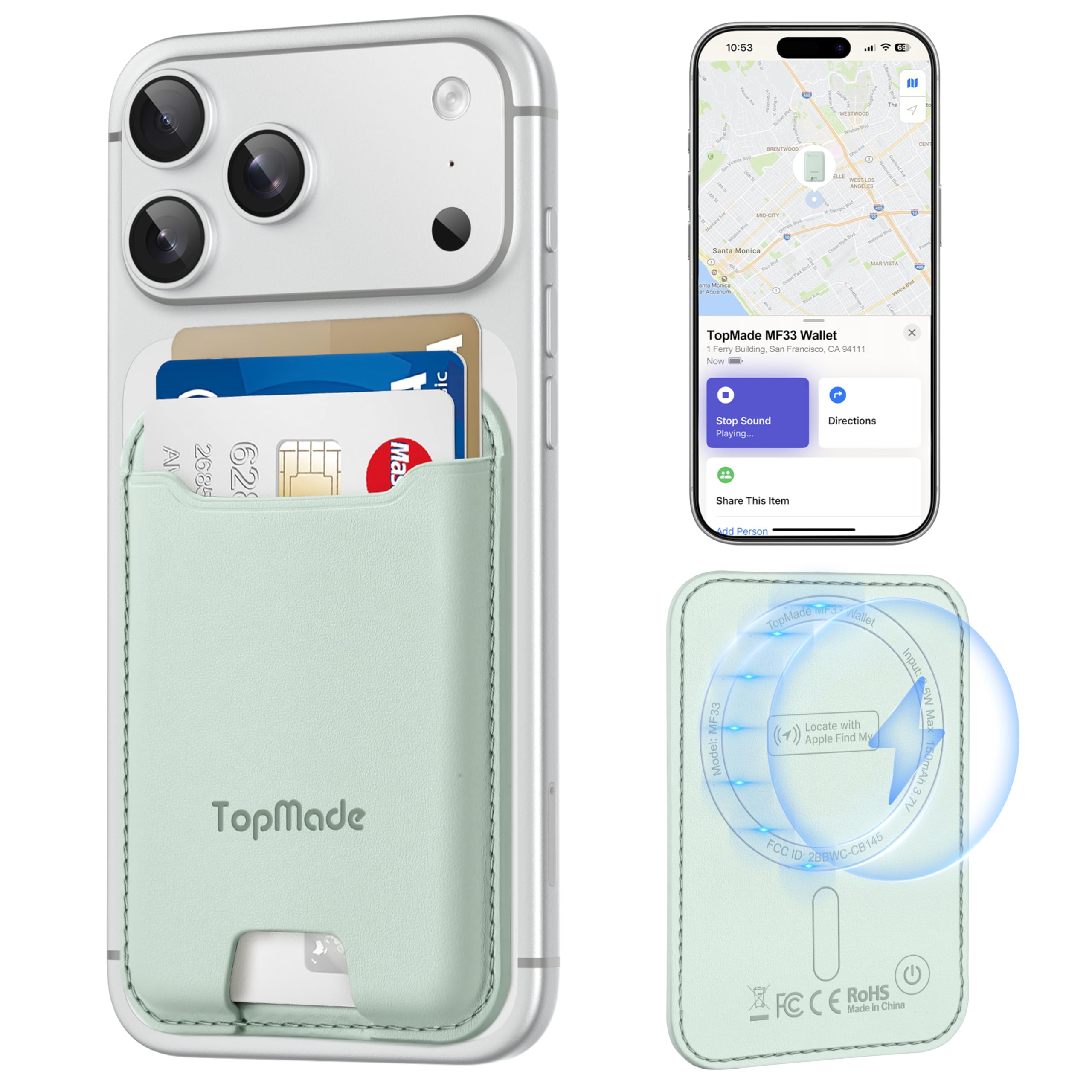 TopMade for MagSafe Wallet with Smart Tracker Works with Apple Find My App, Findable Magnetic Wallet Card Holder for iPhone 16/15/14/13/12 Leather RFID Bloking Fit 4 Cards, Green-image-35