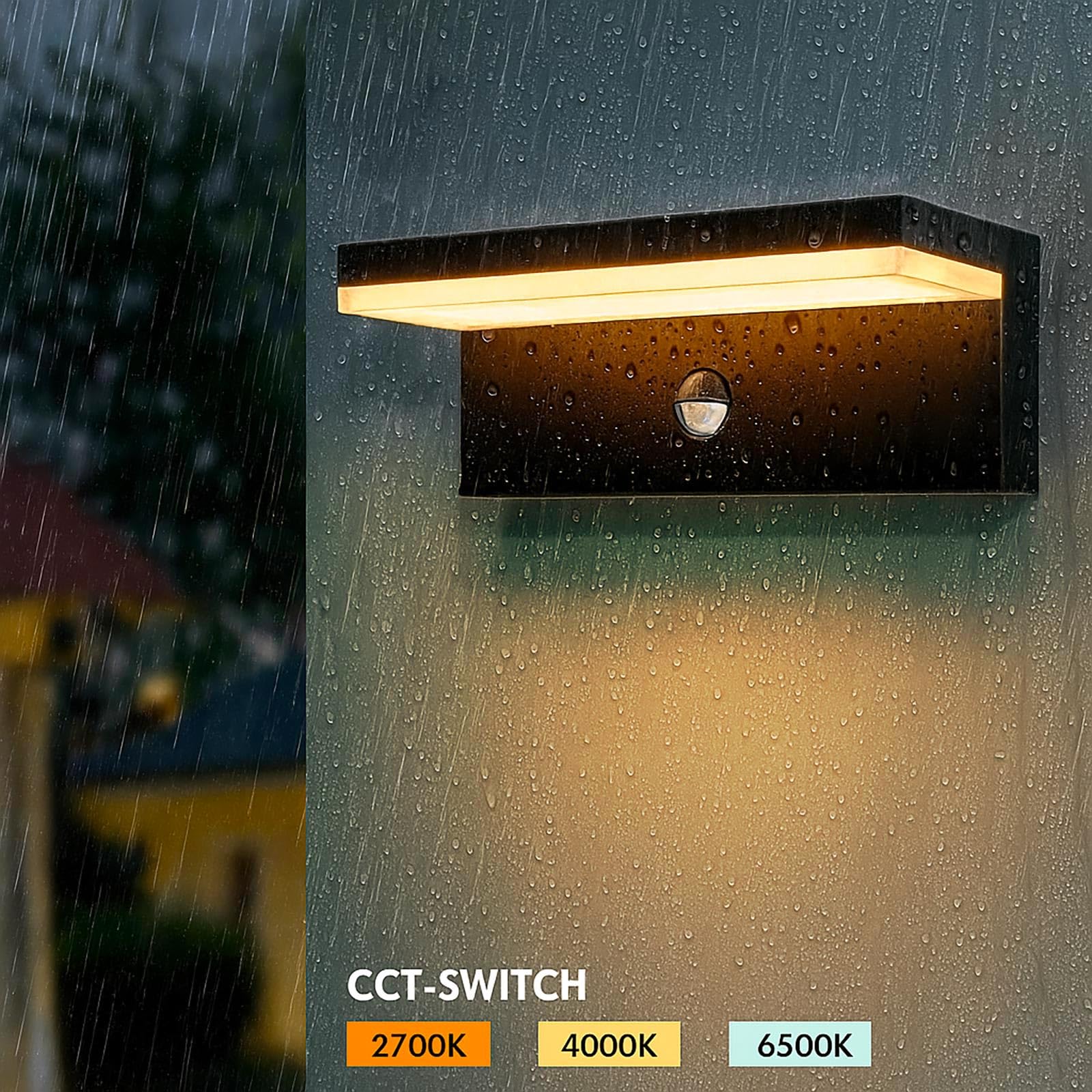 Planetitaly - Applique da Esterno LED 10W, Faretti Applique da Parete Lampada da Muro Colore Nero Design Moderno, Sensore di Movimento con Crepuscolare, Luce Resa 100W, Protezione IP54, 230V (CCT)