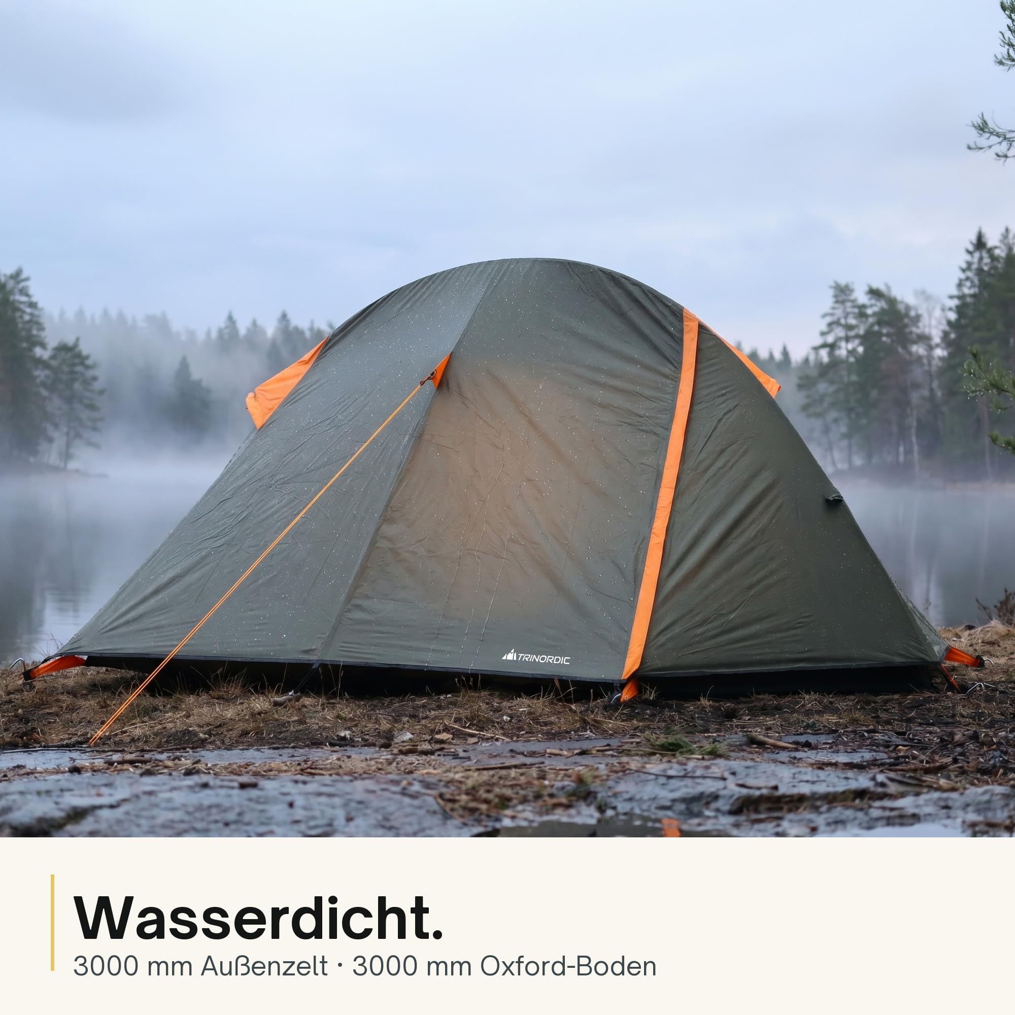 Trinordic Leichtes 1-2 Personen Zelt – Einbogen Trekkingzelt, 1,7 kg Minimaltransportgewicht, 3000 mm Wassersäule, Olivgrün