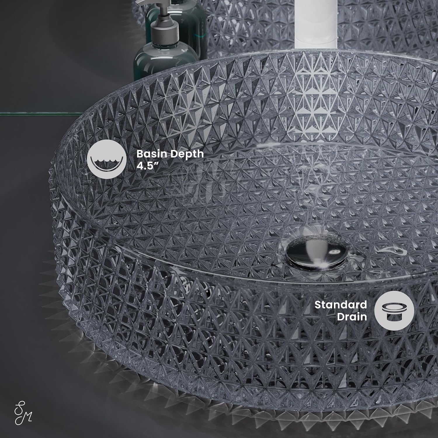 Cache 15.75" Round Glass Vessel Sink in Black