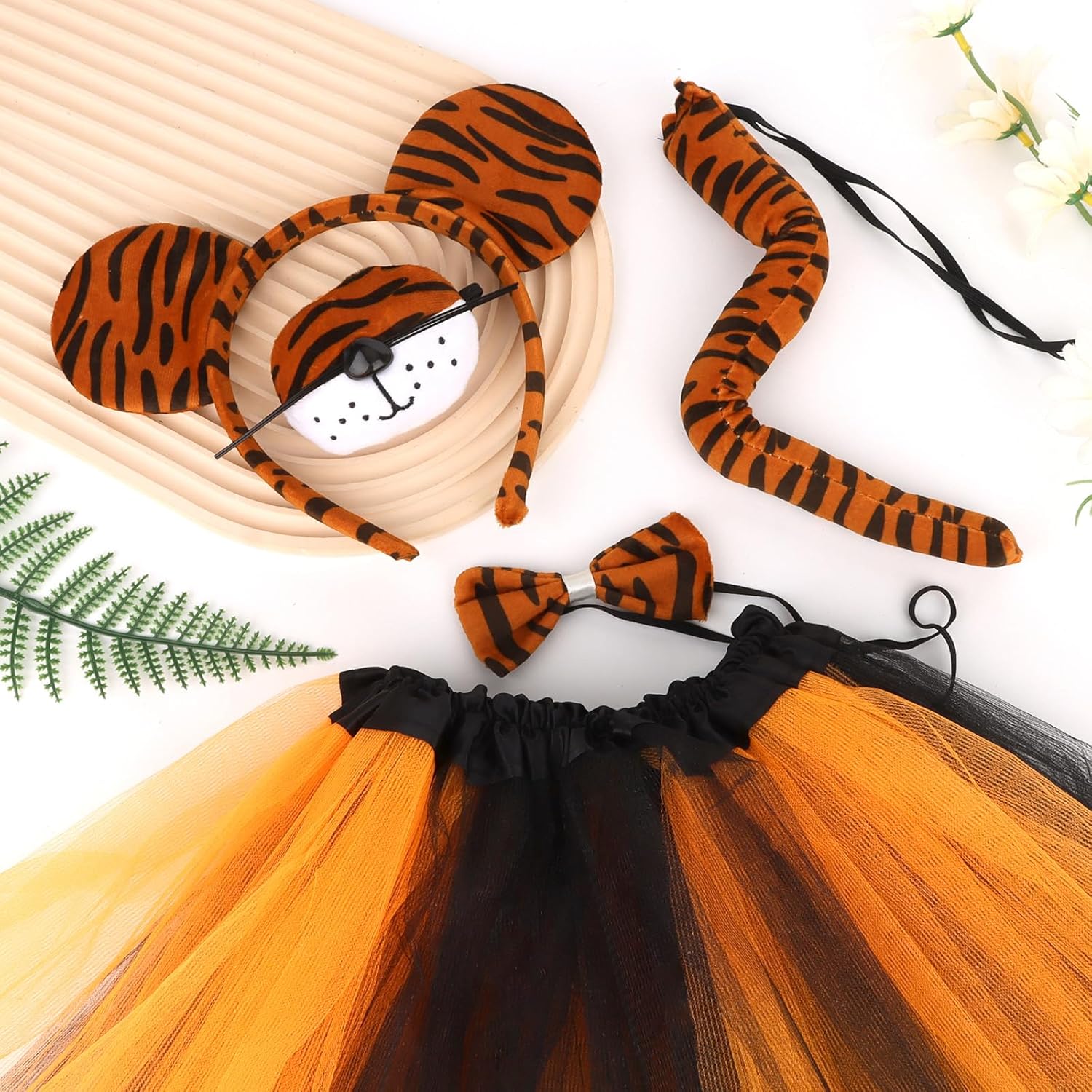 CIEHER Tiger Costume Set - Tiger Ears Headband Nose Bow Tie Tail and Tulle Skirt for Halloween/Birthday/Cosplay Animal Decorations - Image 7