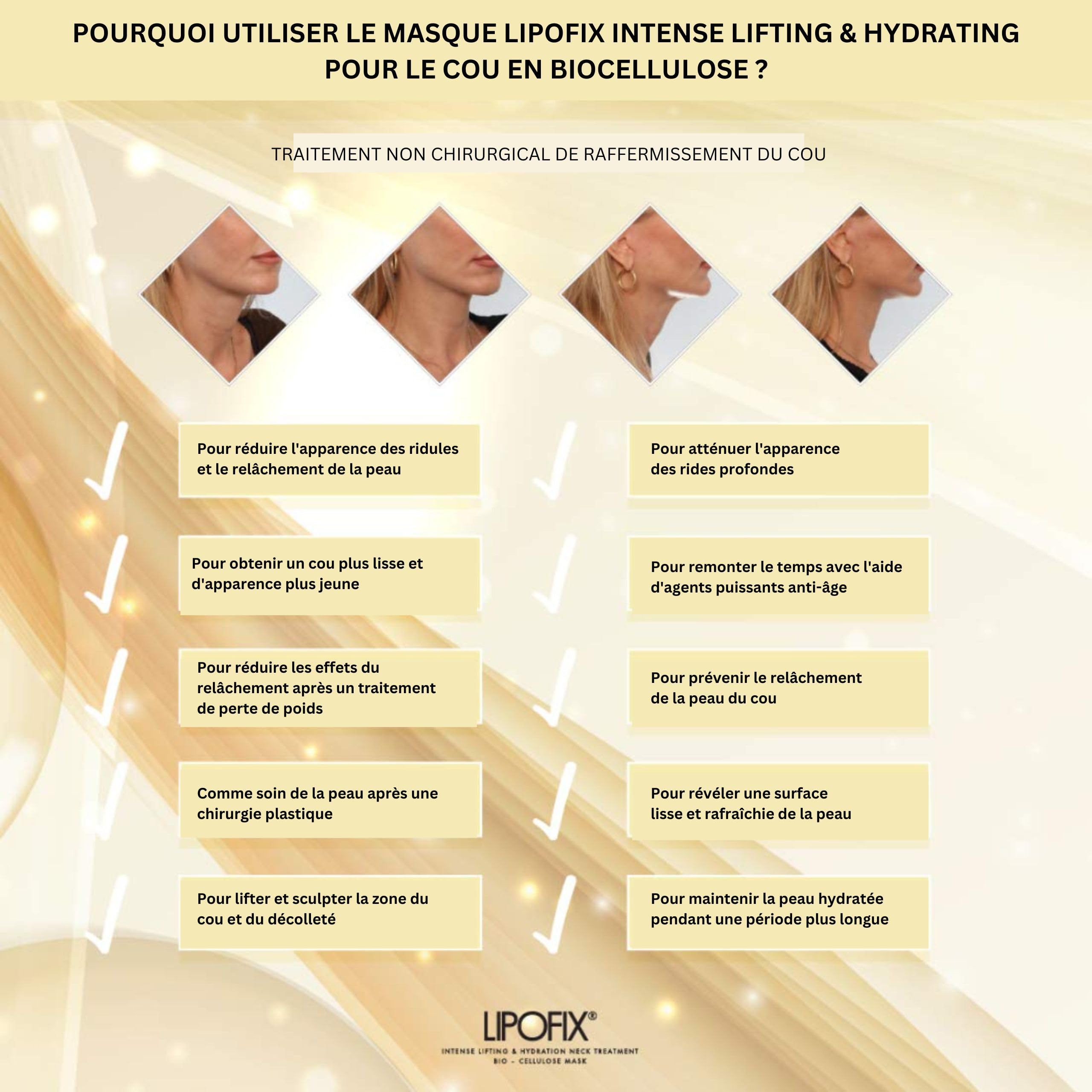 Masques Pour Le Cou Pour Les Soins De La Peau - Pour Le Double Menton Et Le Lifting Du Cou - Traitement Intense Du Cou En Biocellulose, Anti-âge Et Anti-rides | 5 Masques