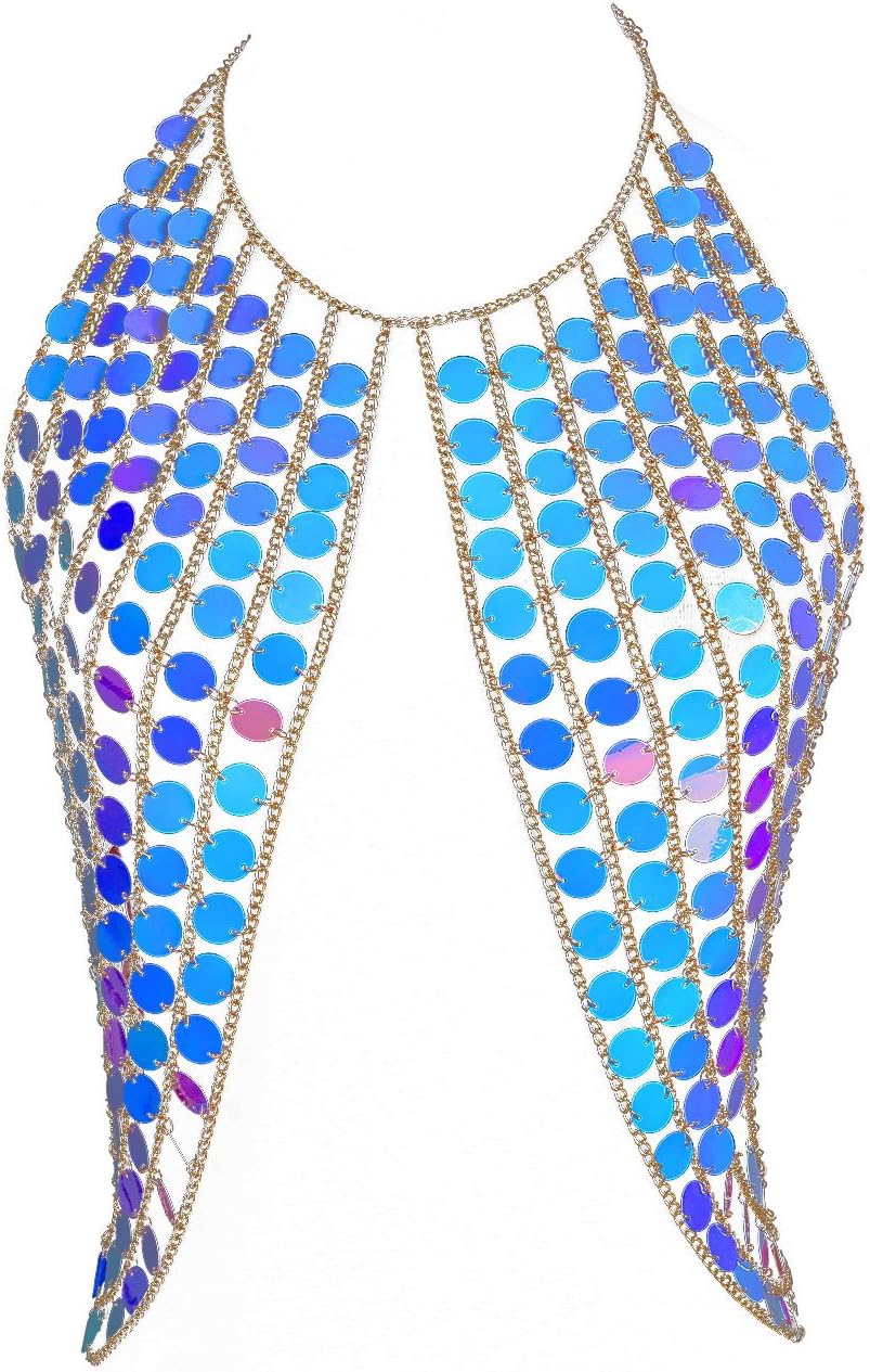 IngemarkSexy Harness Waist Bikini Chain Bra Body Chain Shoulder Necklace for Women Gold Silver Sequin