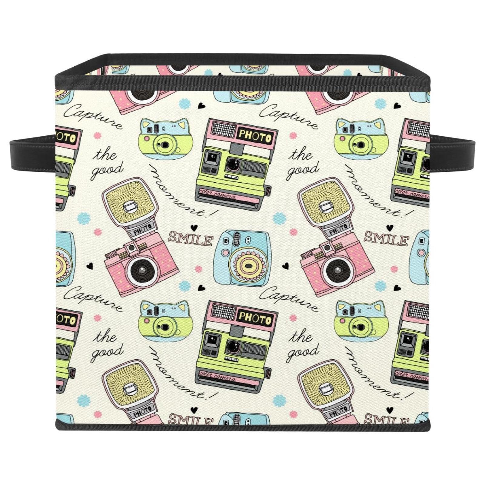Boîte de rangement pliable en tissu pour placard et chambre enfant avec motif appareil photo