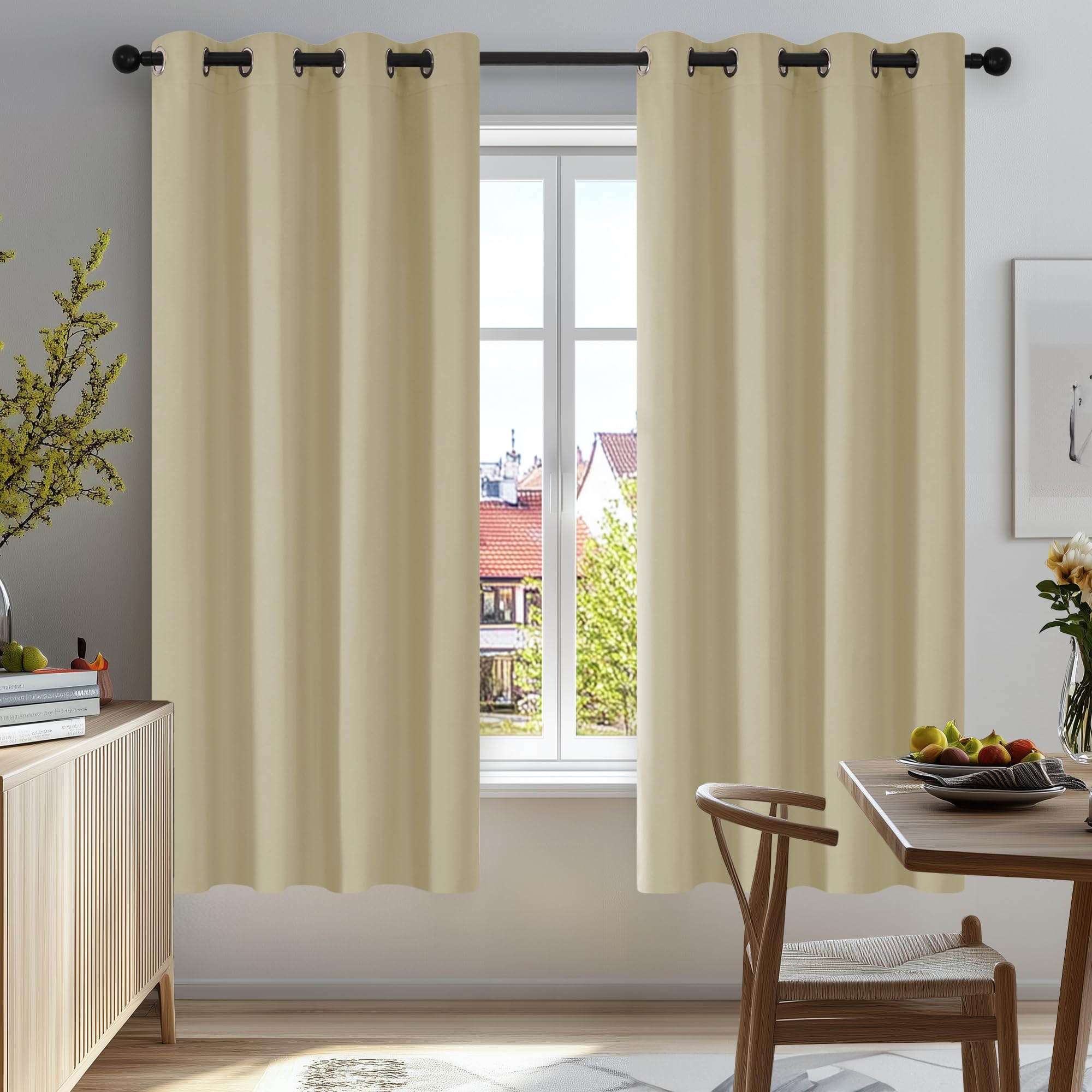 Deconovo Vorhang Blickdicht mit Kälteschutz Gardinen Kinderzimmer Verdunkelungsvorhang Kälteschutz, 138x117cm(HöhexBreite), Beige, 2er Set