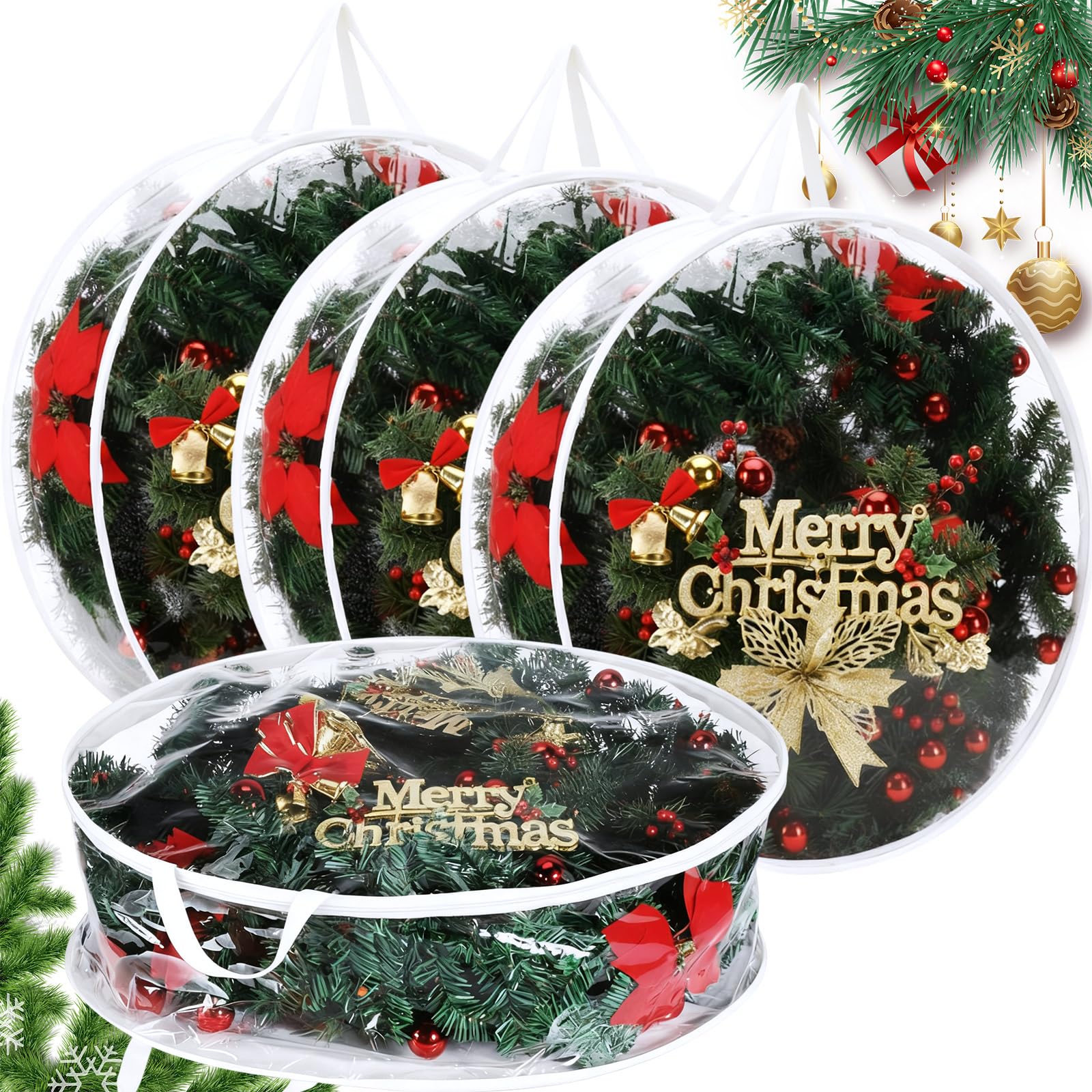 Grand sac de rangement transparent pour couronne de Noël 91 cm