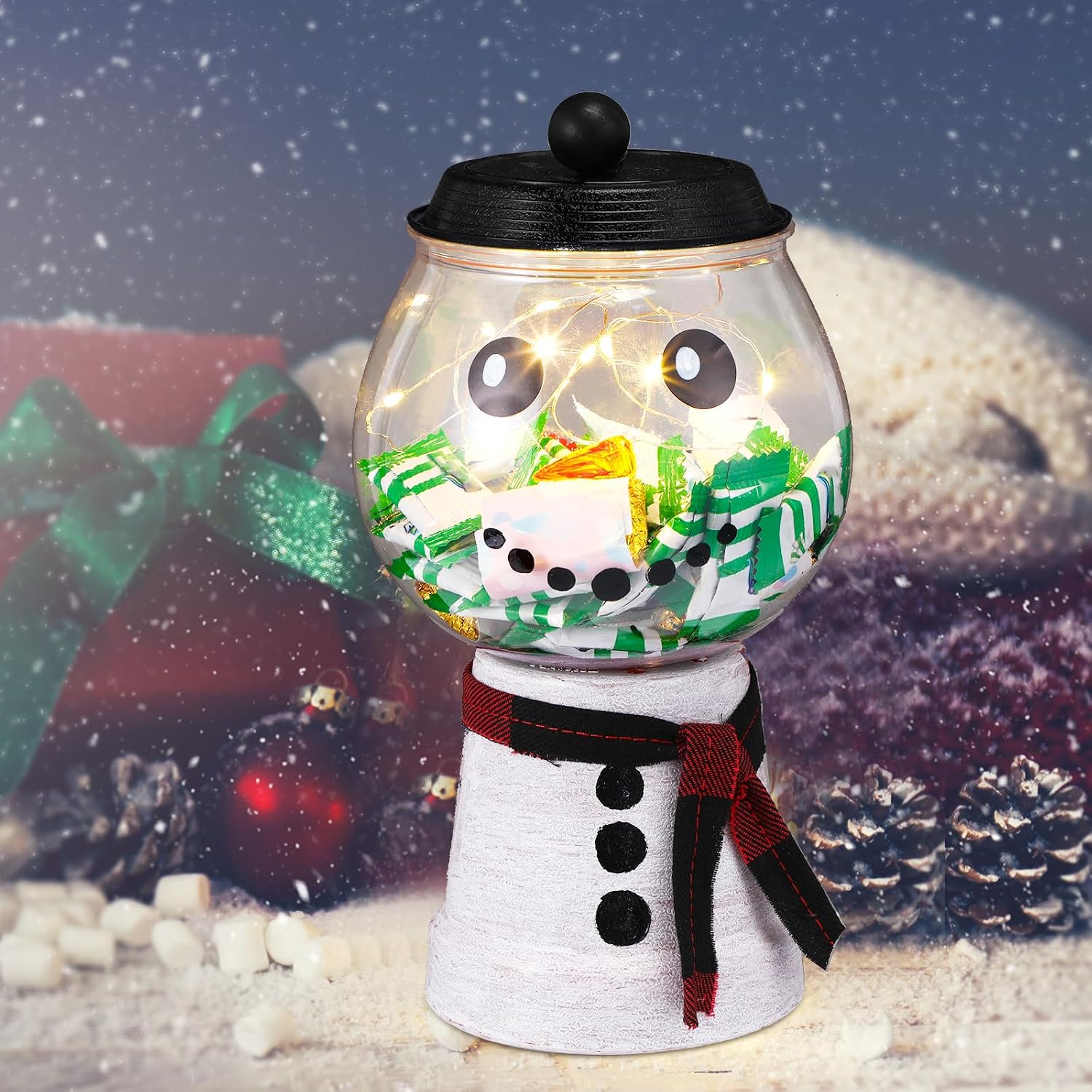 Sawysine 4 Set Winter Candy Jar Set, Christmas Gumball Machine
