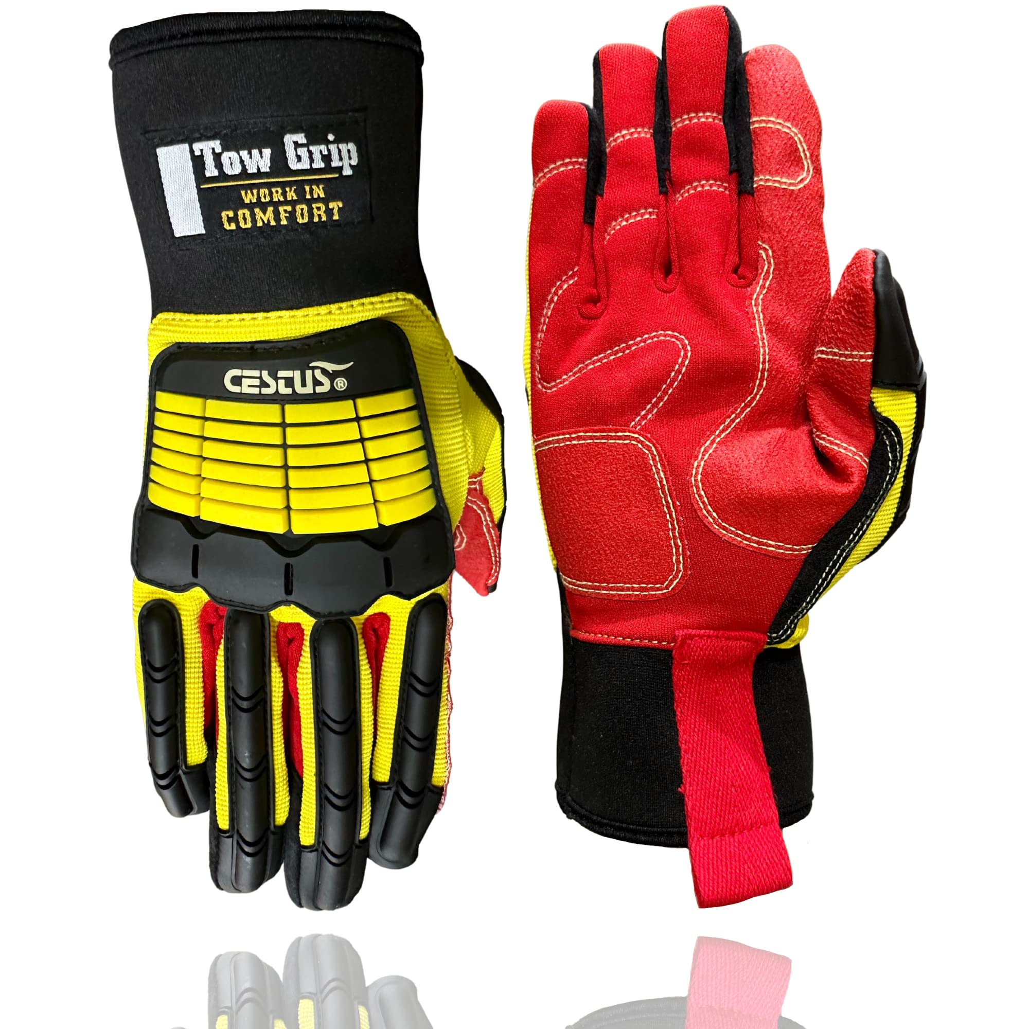 Cestus Tow Grip, Impact Gloves, Kevlar Stitched, Textured PVC Palm Support, Work Gloves Men, EN388 3223 (Large)
