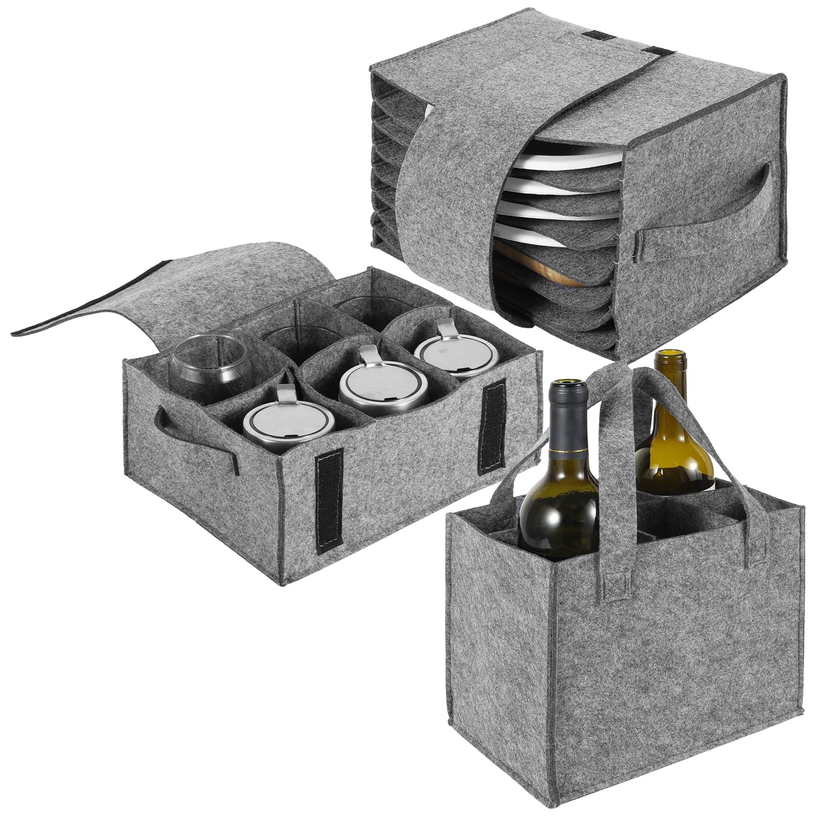 3-Pack Campervan Plate Holder Felt Caravan Mug Storage Box Camping Dinnerware Storage Container Campervan Storages Ideas for Plate, Cup, Wine Bottle for Protecting Motorhome Cupboard Kitchen Cookware