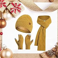 Vista 5 de Gorro de punto de invierno para mujer con guantes para pantalla táctil, gorro de pompón, bufandas para el cuello para hombres