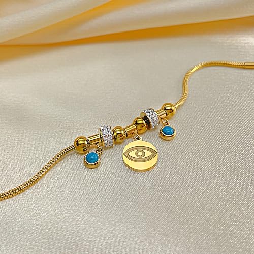Miniatura 3 de Pulseras de moda contra el mal de ojo con circonita cúbica, pulseras de eslabones de cadena de oro con cuentas para mujeres y niñas, Metal,