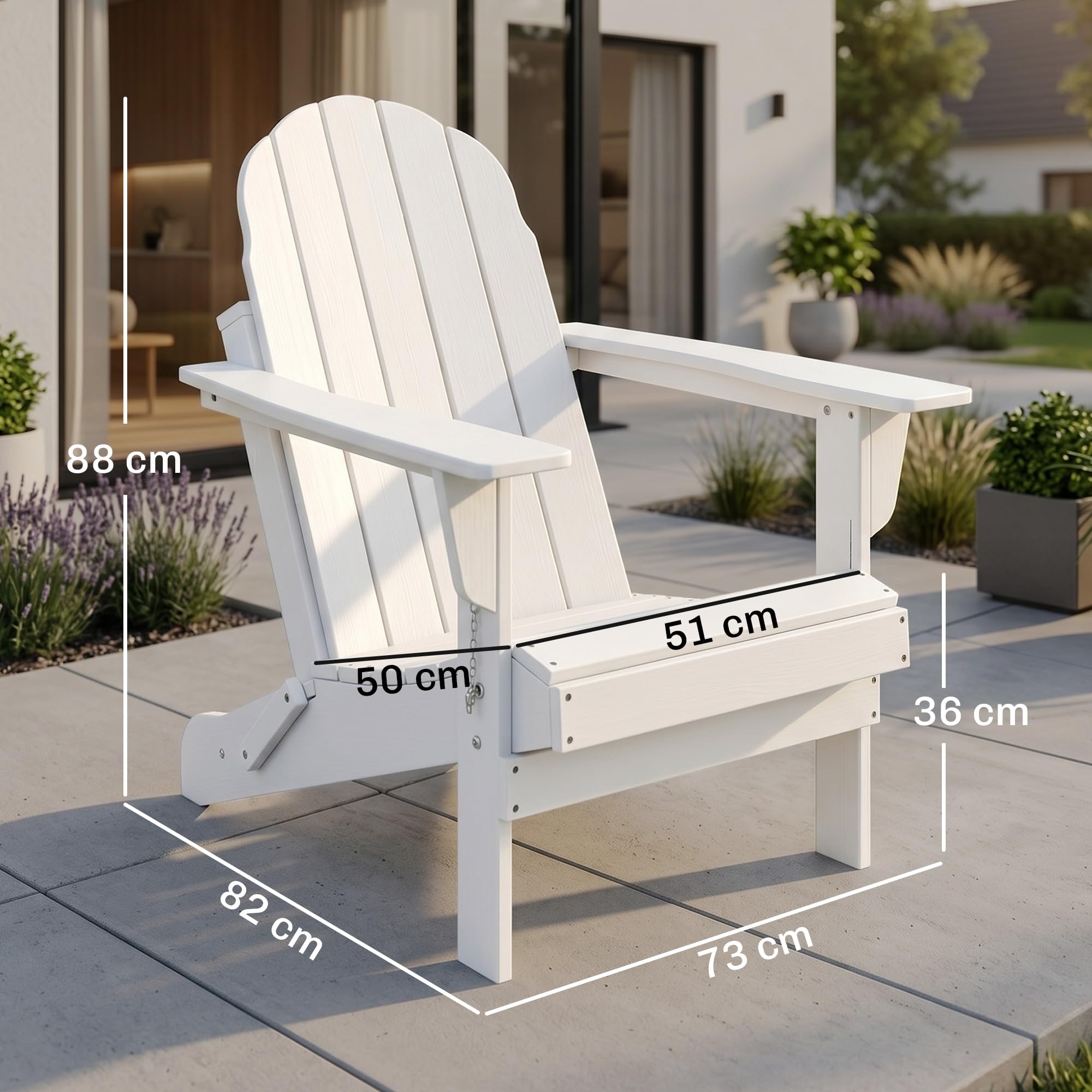 Outsunny Adirondack Chaise de jardin pliable Fauteuil de jardin Meuble de balcon Blanc 75 x 87 x 93 cm