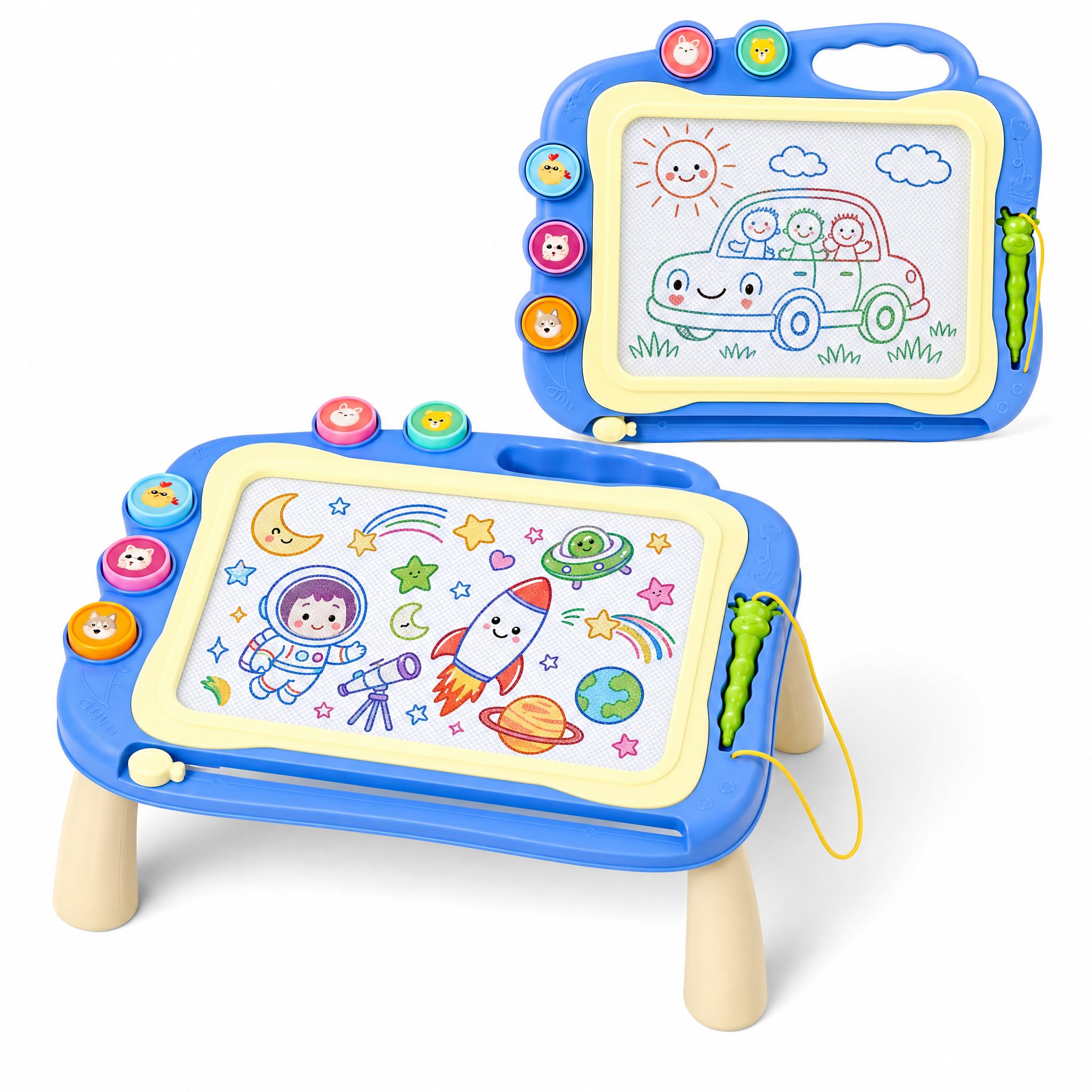 TGXLAK 2-in-1 Magnetic Drawing Board for Toddlers, Toddler Toys for 1 2 3 Year Old, Kids Doodle Pad, Educational Toys Birthday Gifts for 1 2 3 Year Old Boys Girls (Blue)