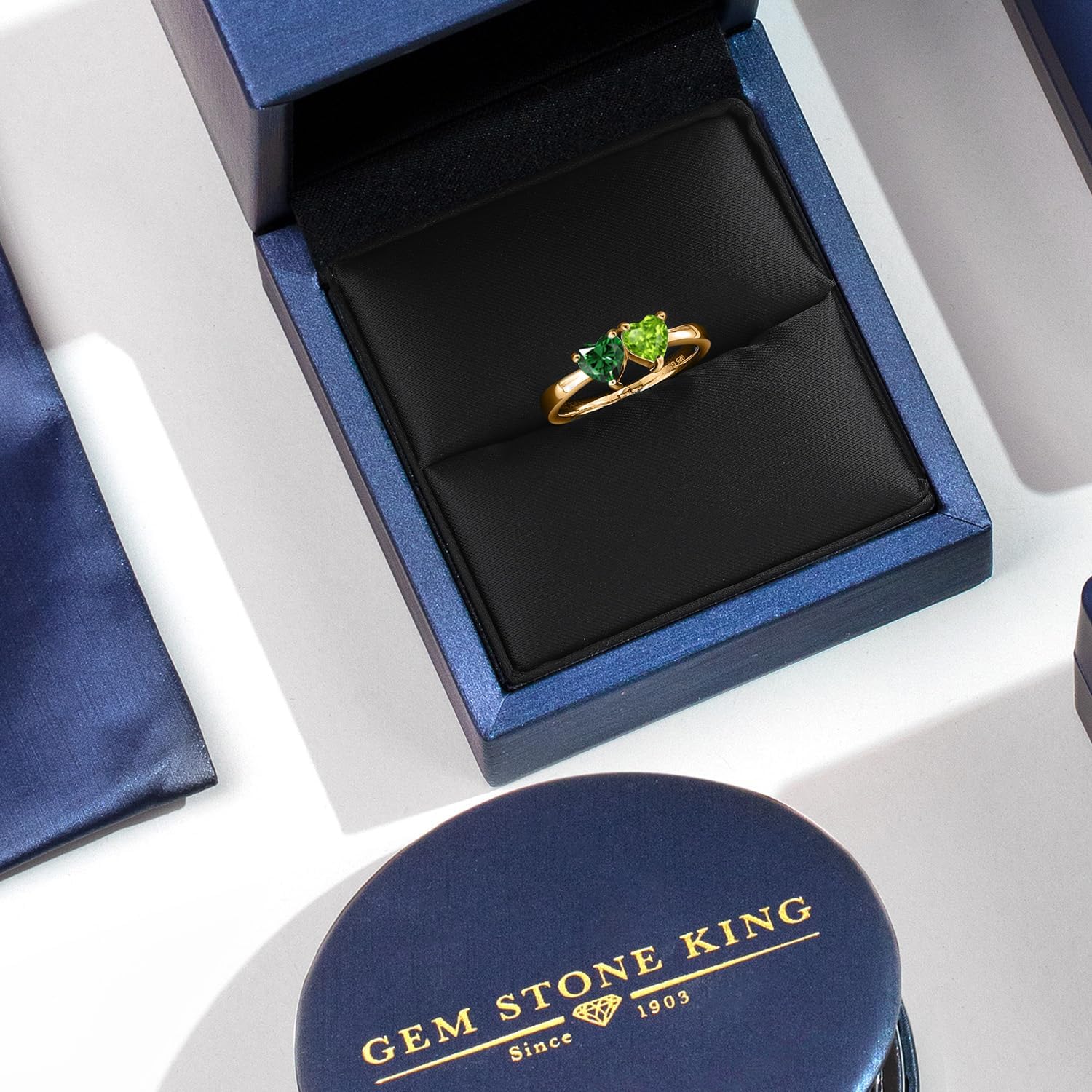 Gem Stone King 18K Yellow Gold Plated Silver Green Simulated Emerald and Green Peridot Ring For Women | 1.00 Cttw | Wedding Engagement Anniversary Promise Ring | Available In Size 5-9