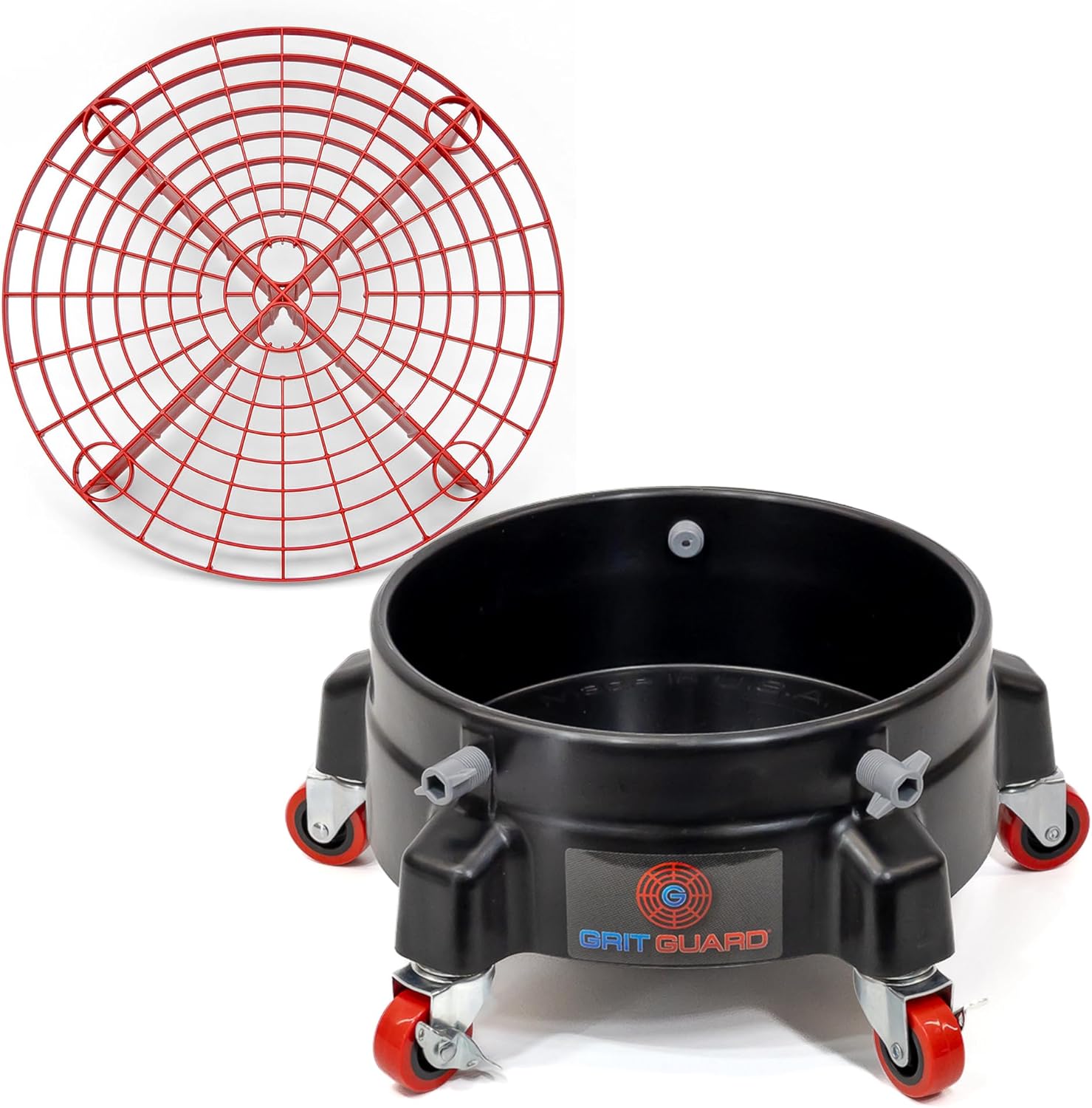 The Original Grit Guard Red Bucket Insert + Bucket Dolly with Wheels (Black)