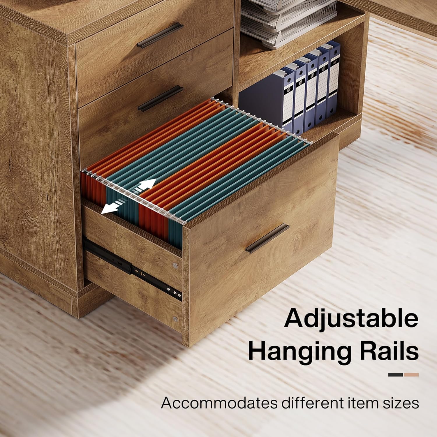 Tribesigns 55-Inch L Shaped Computer Desk with 3 Drawers, Corner Home Office Desk with Storage Shelves, Farmhouse Wood Executive Desk for Work Writing Sturdy, Gaming, Brown