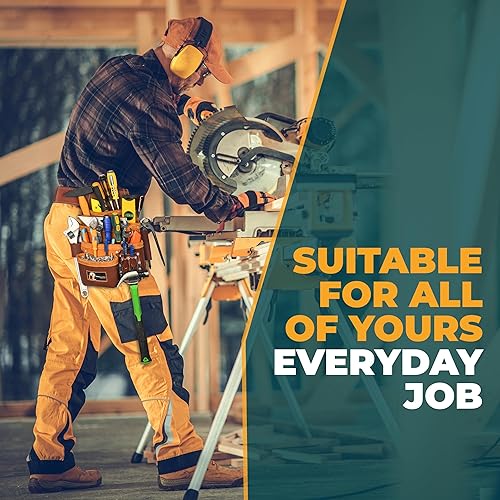 Miniatura 7 de Bolsa de Herramientas de Cuero Daisy Pro 505 Cuero Premium Curtido al Aceite 13 Bolsillos con Bolsillo para Escuadra Organizador de Herramientas