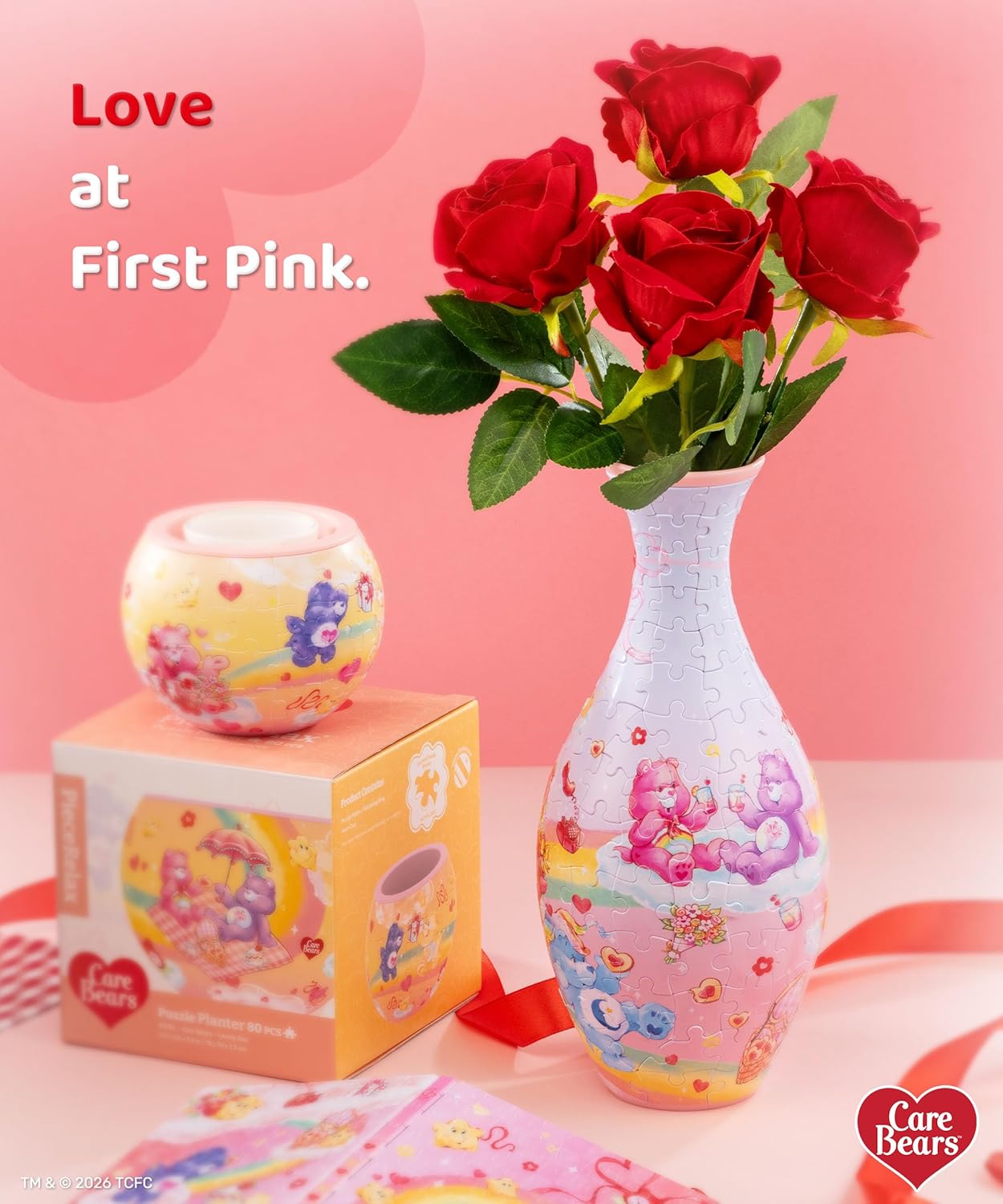 Care Bears™ by PieceRelax Unique Flower Vase - 3D Puzzle Vase for Adults to Flower Arrangement and Home Decoration Made By 160 Curved Plastic Puzzle Pieces - Lovely Day [S1046]