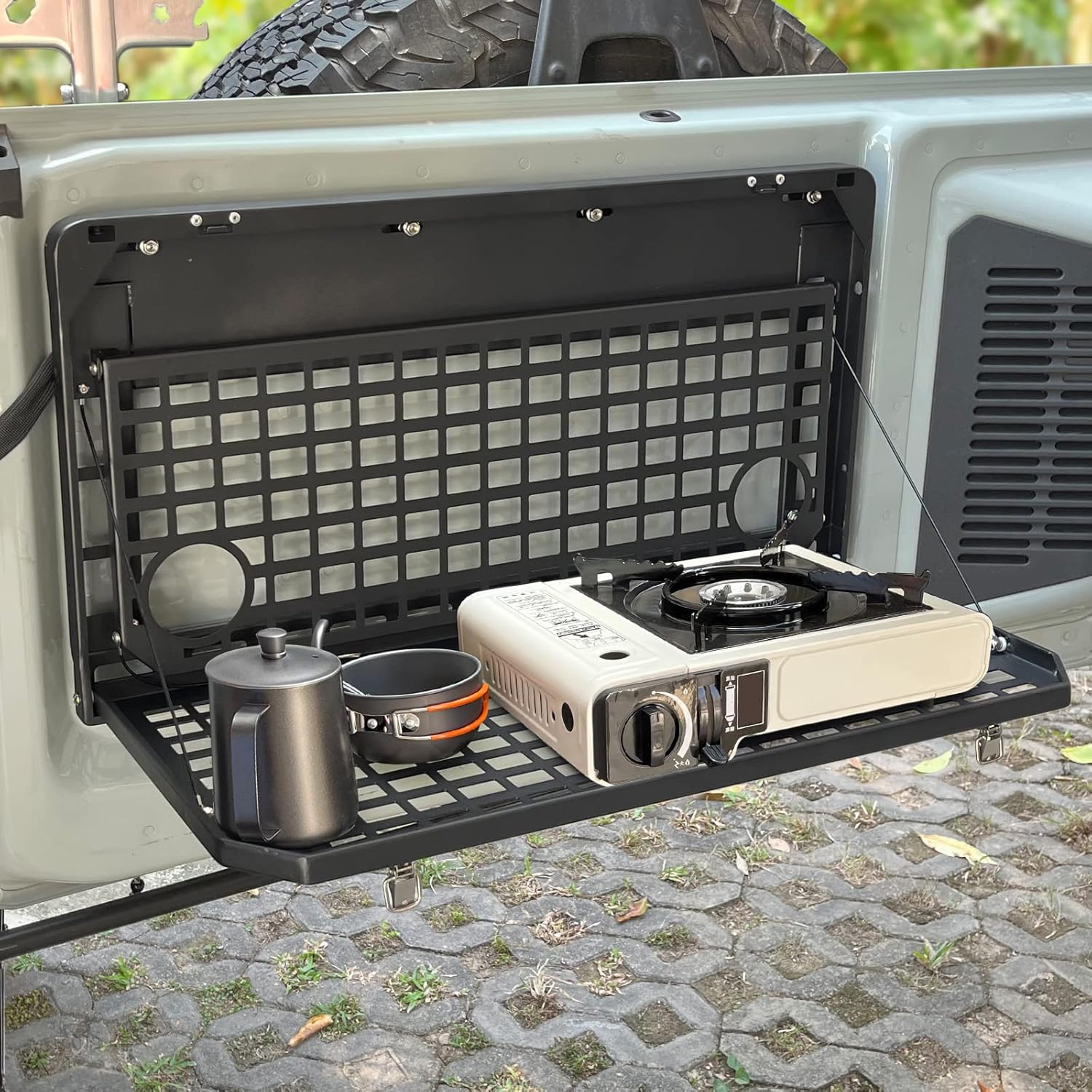 MAIKER Tailgate Table Folding 2-Tier Rear Camping Cargo Storage Shelf for Ford Bronco Accessories 2021 2022 2023 2/4 Doors, Aluminum Alloy