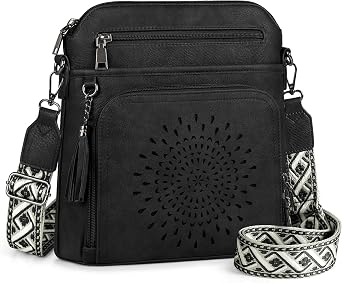 RAINSMORE Crossbody Bags for Women Leather Purse with Built in Wallet & Wide Straps Travel Cross Body Shoulder Handbags