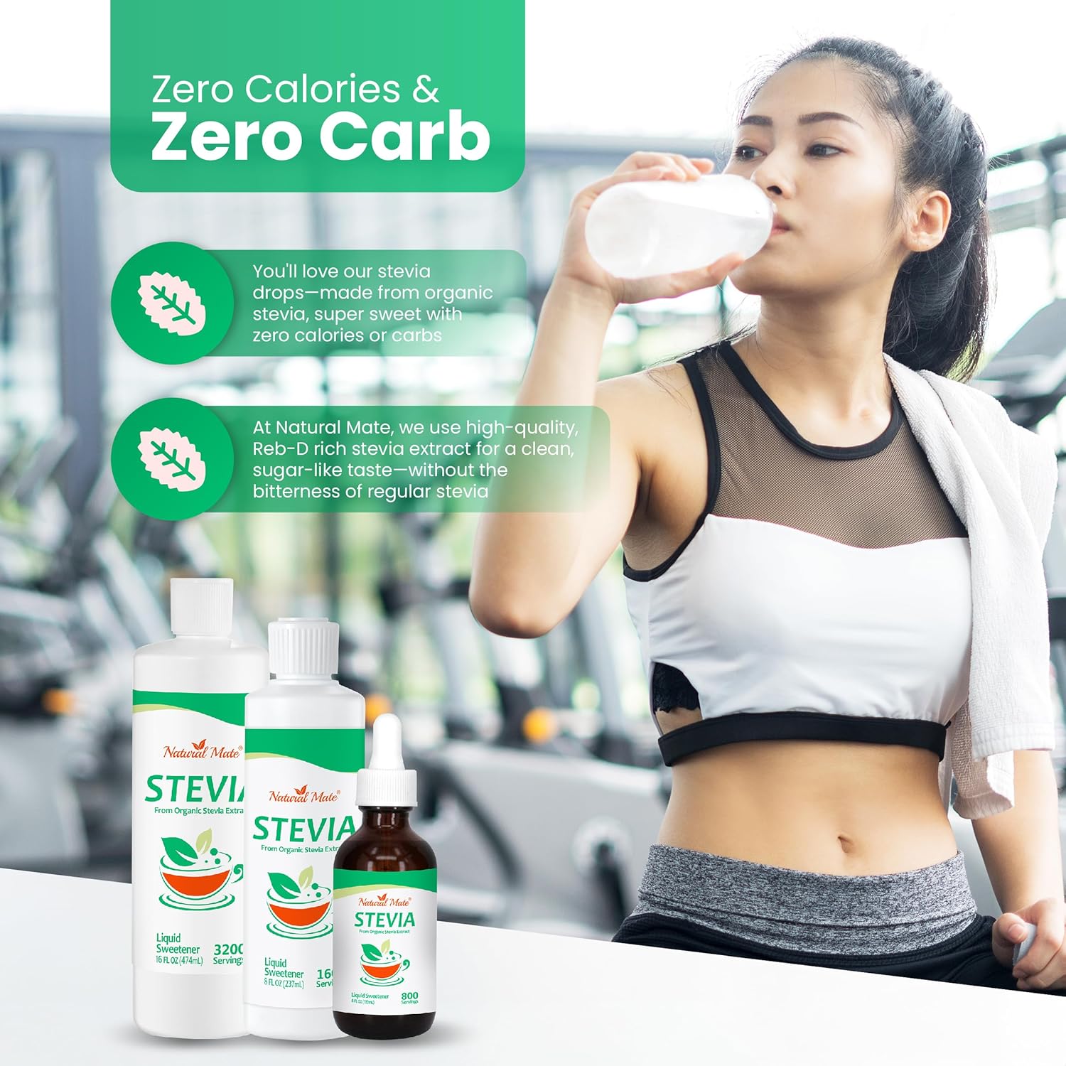 Natural Mate Stevia Liquid Sweetener Drops - Organic Stevia Extract, Sugar-Free, Zero Calories & Carbs, No Erythritol, No Bitter Aftertaste, Non-GMO – 16 fl oz (1 Pack, 3200 Servings)