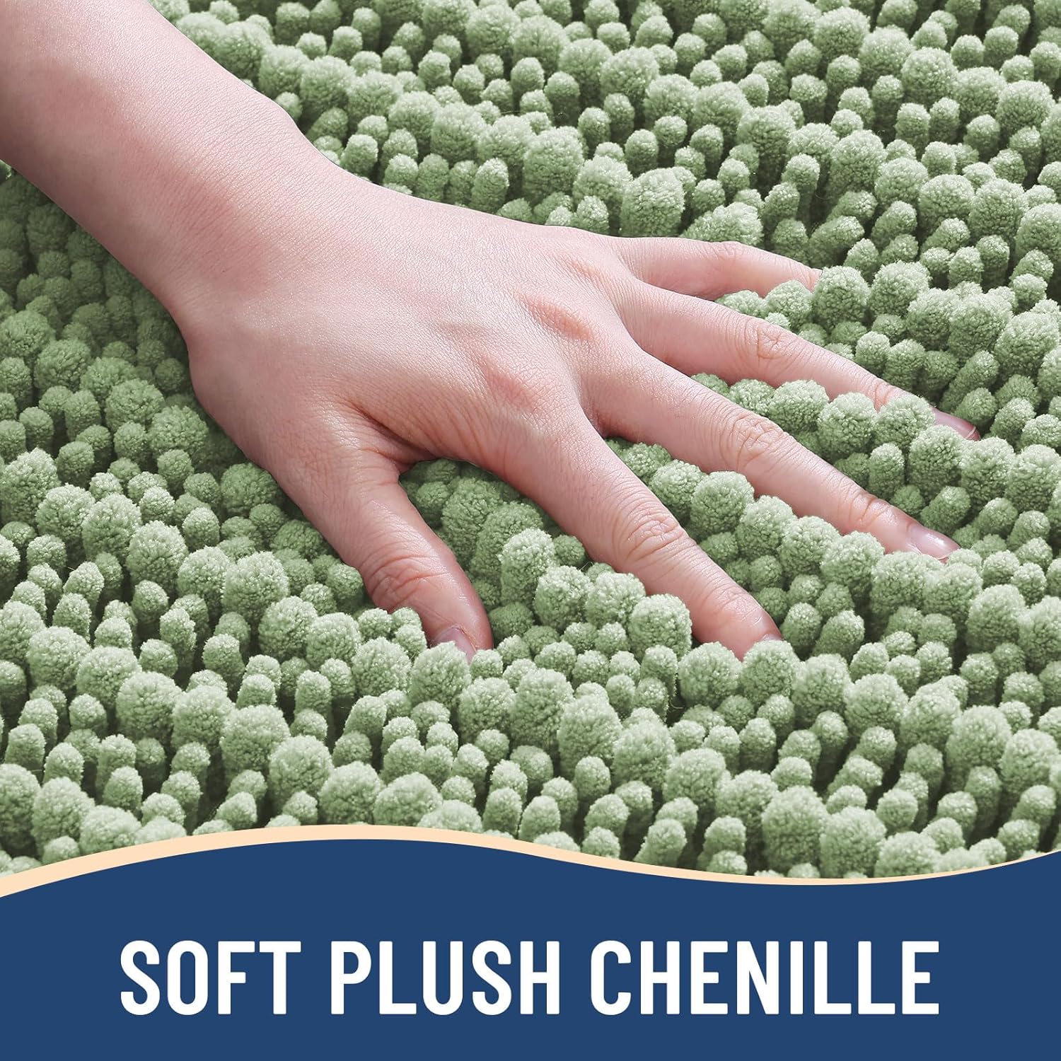 Arotive Luxury Chenille Bathroom Rugs 3 Piece with Toilet Lid Cover, Shaggy Soft and Absorbent Bath Rug, Non-Slip, Machine Washable Bath Mats for Bathroom(24x16+24x20+17.5x15, Sage Green)