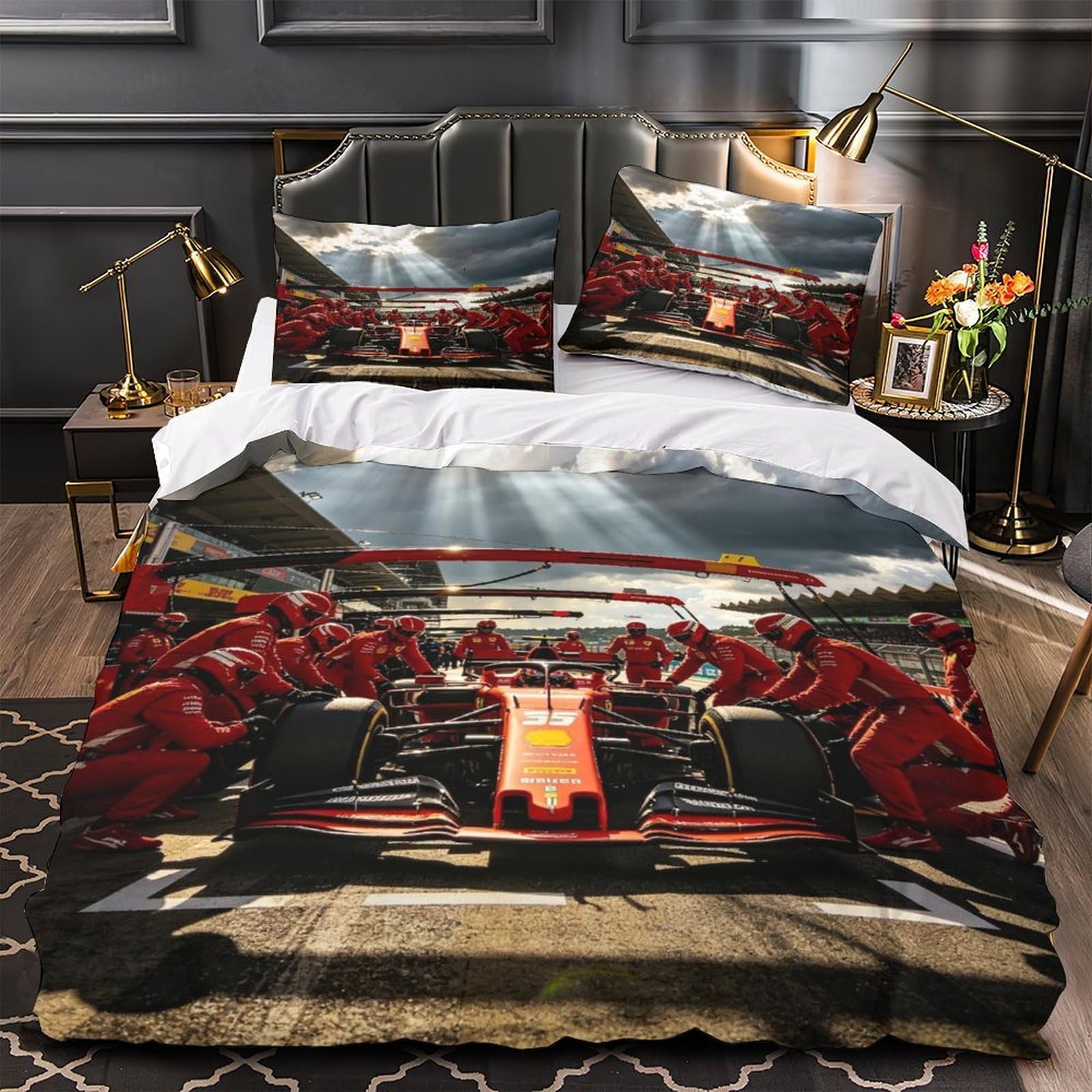DAFUfbw Bull Race Pattern Bedding Set Double（200x200cm）, Pit Stop Duvet Cover with Pillowcases, Quilt Cover Set Soft Microfiber Comforter Cover