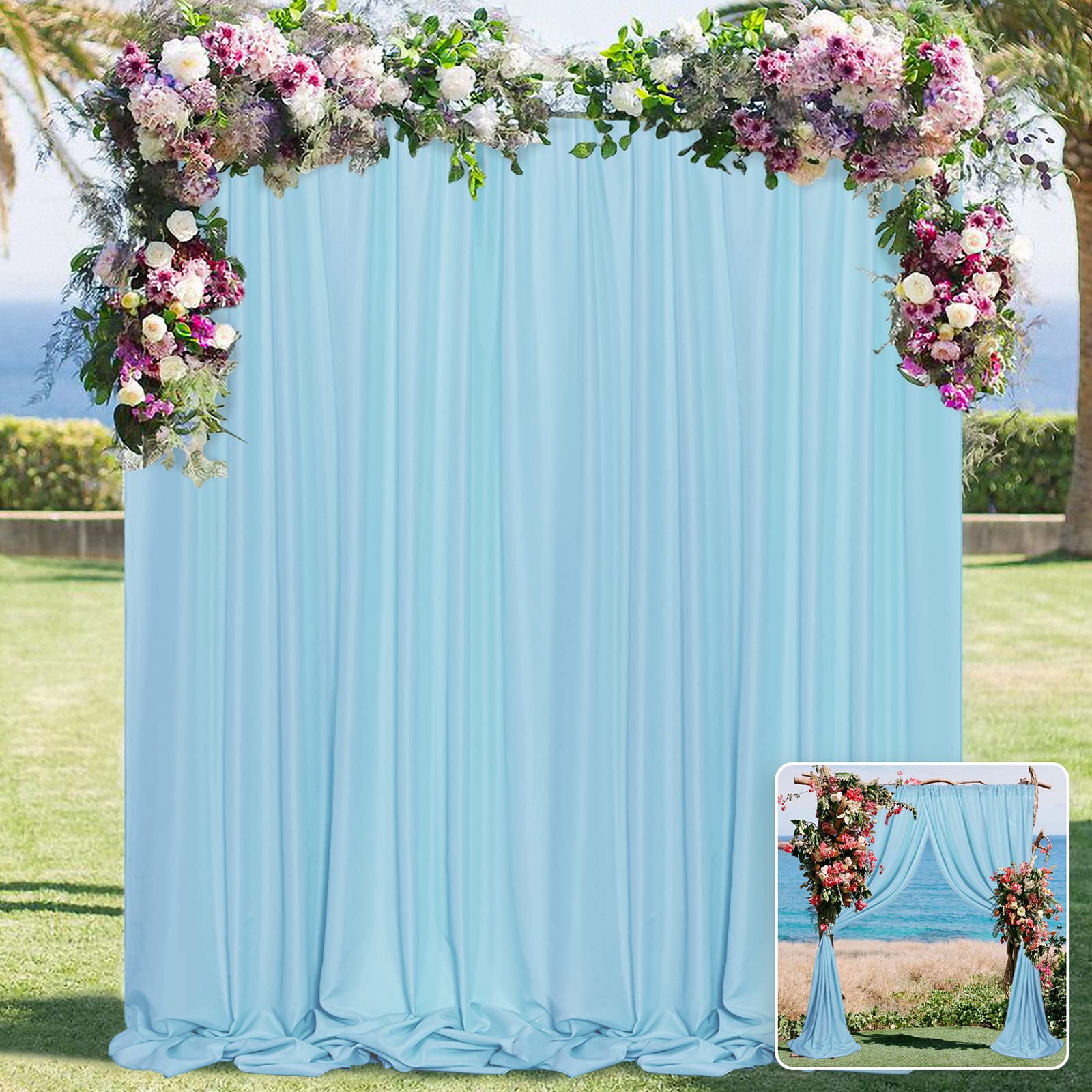 MYSKY HOME 20ft x 10ft Curtains Light Blue Backdrop Curtains for Parties Wedding Curtains Stage Curtains Rod Pocket Sliding Drapes Photography Backdrop for Baby Showers, 5ft x 10ft, 4 Panels