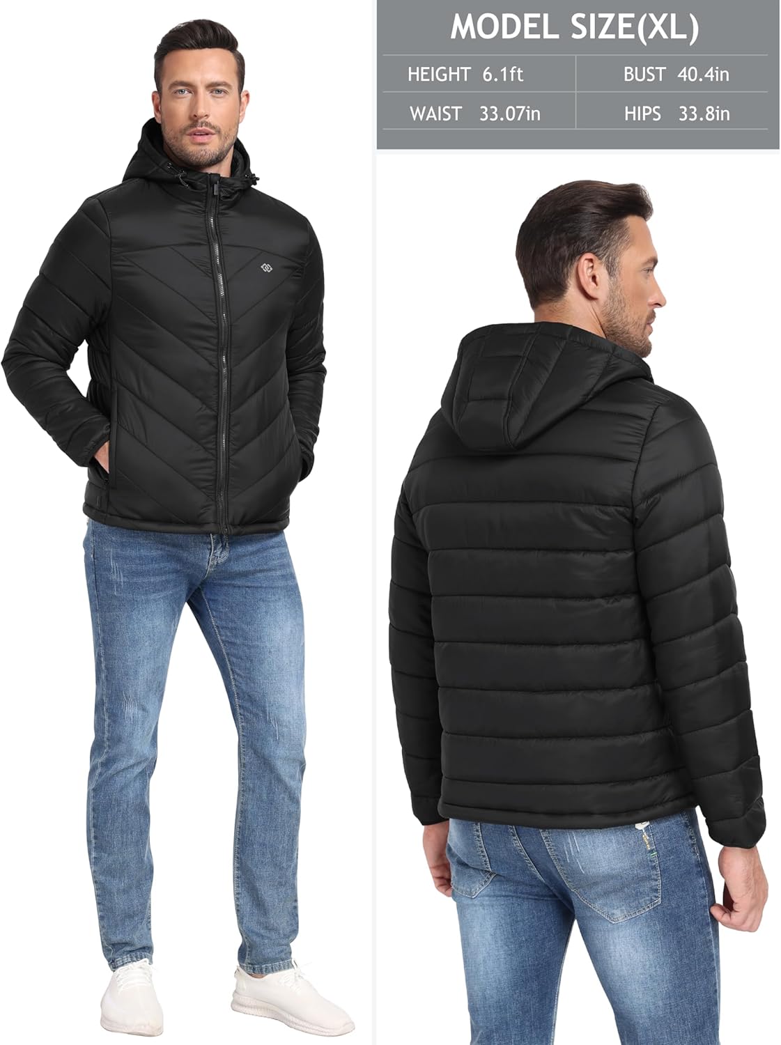 MoFiz Men's Lightweight Puffer Jacket Hooded Insulated Winter Puffy Coat Full Zip Water Resistant Windproof Hiking Jacket - Image 6