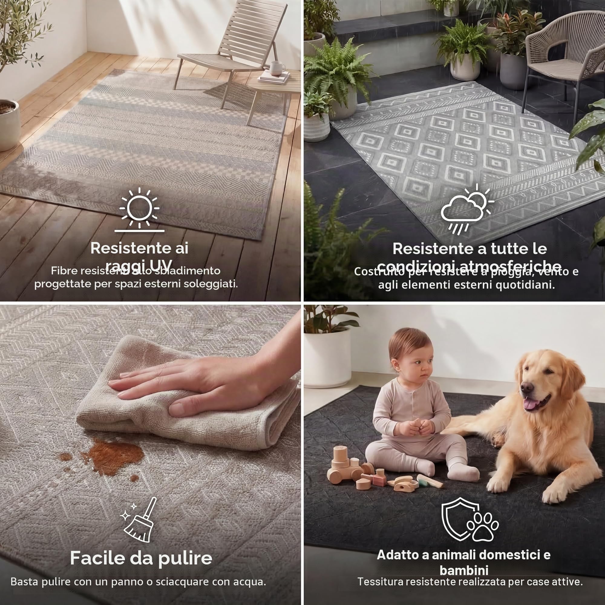 Paco Home Tappeto Per Esterno Da Balcone Terrazza Tappeto Cucina Moderno Boho Etnico, Dimensione:160x220 cm, Colore:Beige
