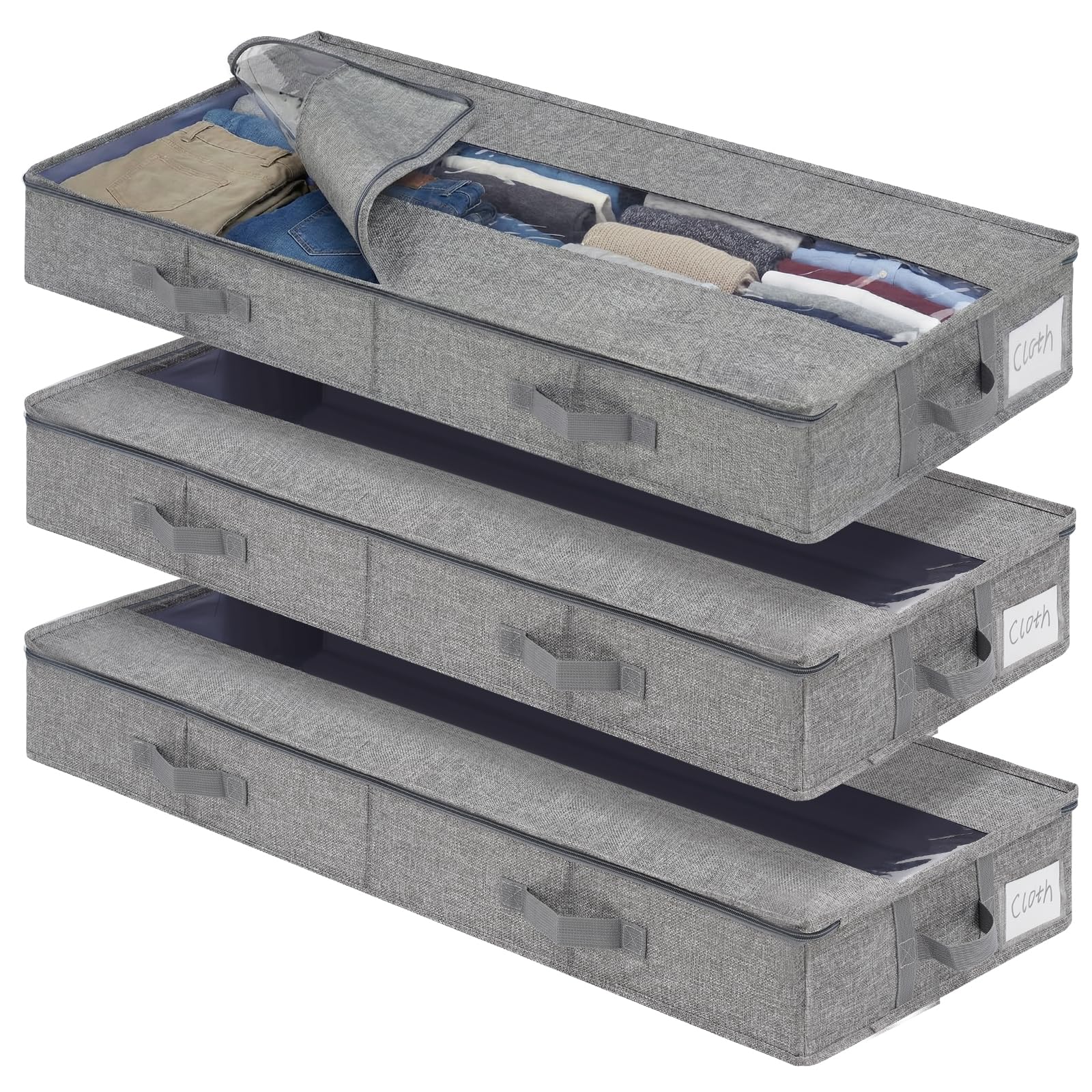 GARPROVM Caja de almacenamiento estable para debajo de la cama, juego de 3 unidades, 85 x 40 x 12 cm, forma estable, con cremallera central, almacenamiento para edredones, ropa, ropa de cama, mantas