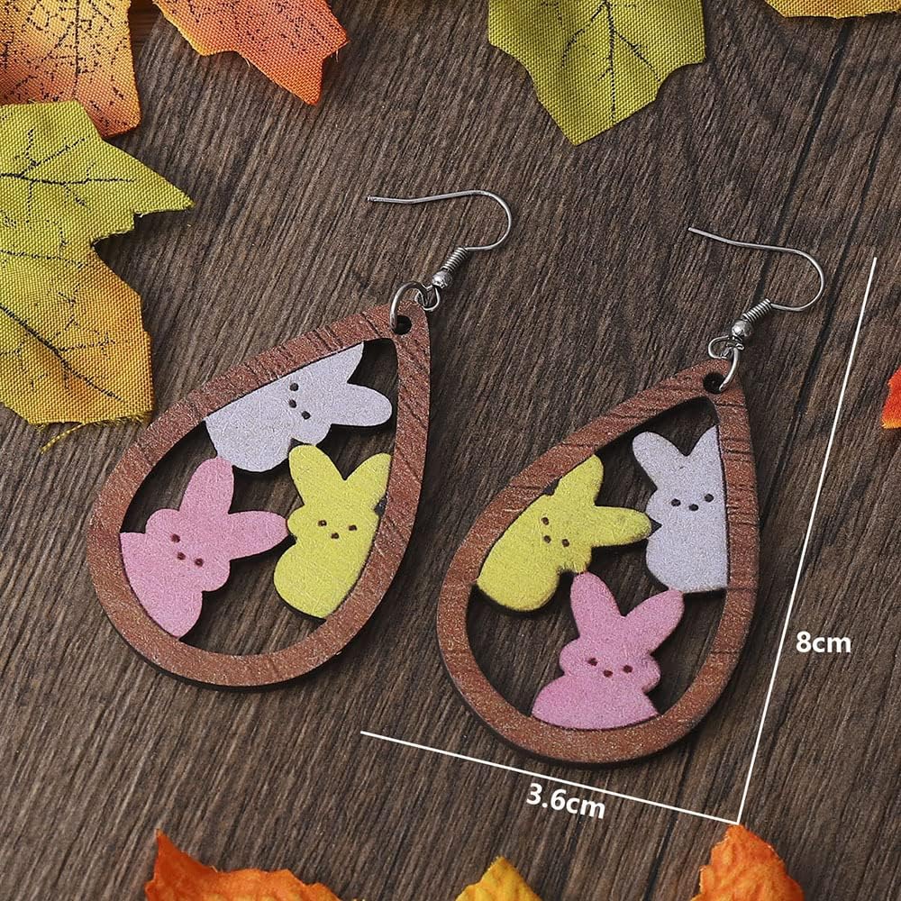 Cute Acrylic Wooden Easter Rabbit Bunny Earrings Colorful Holiday Easter Eggs Dangle Earrings for Women Jewelry Gift - Image 3