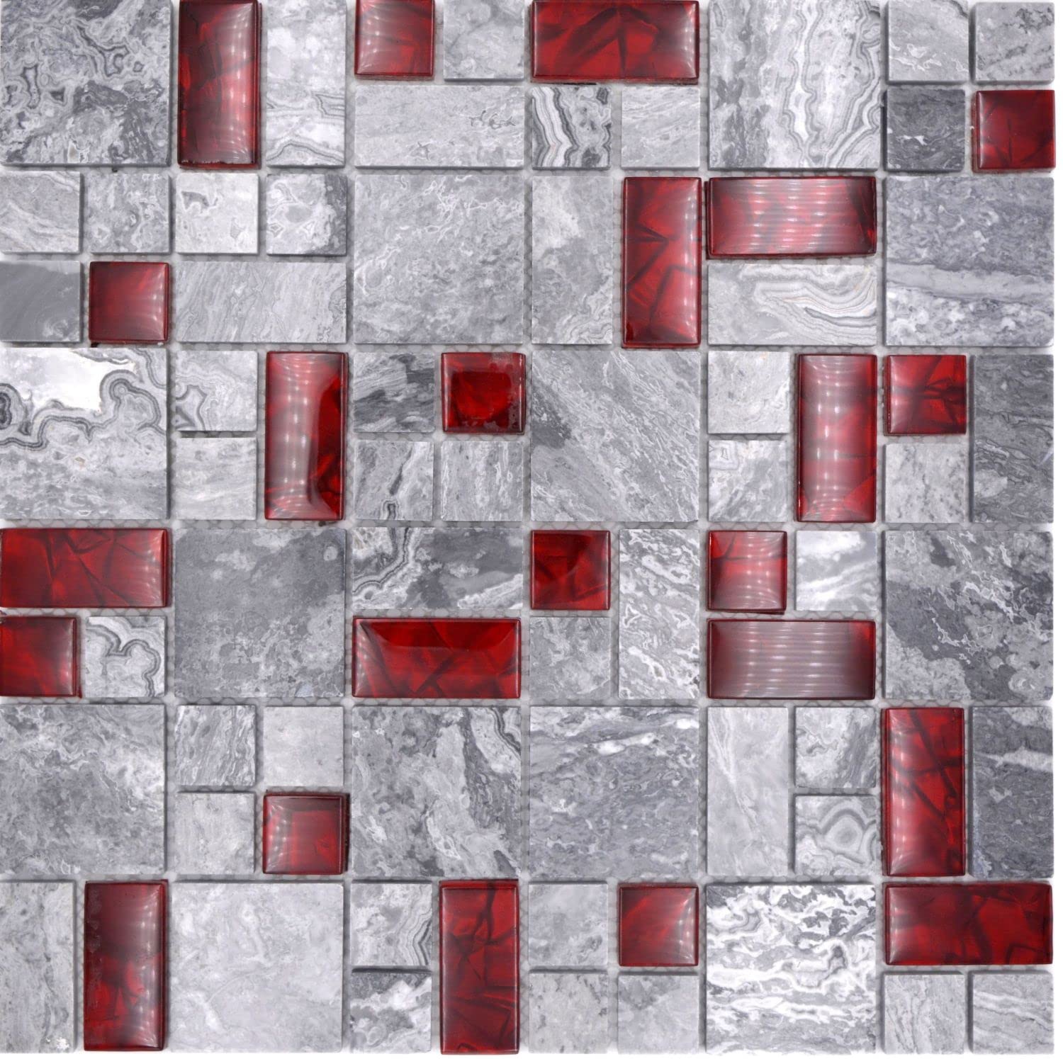 Mosaico in vetro naturale grigio con rosso lucido da parete pavimento cucina bagno doccia mosaico mosaico pavimento